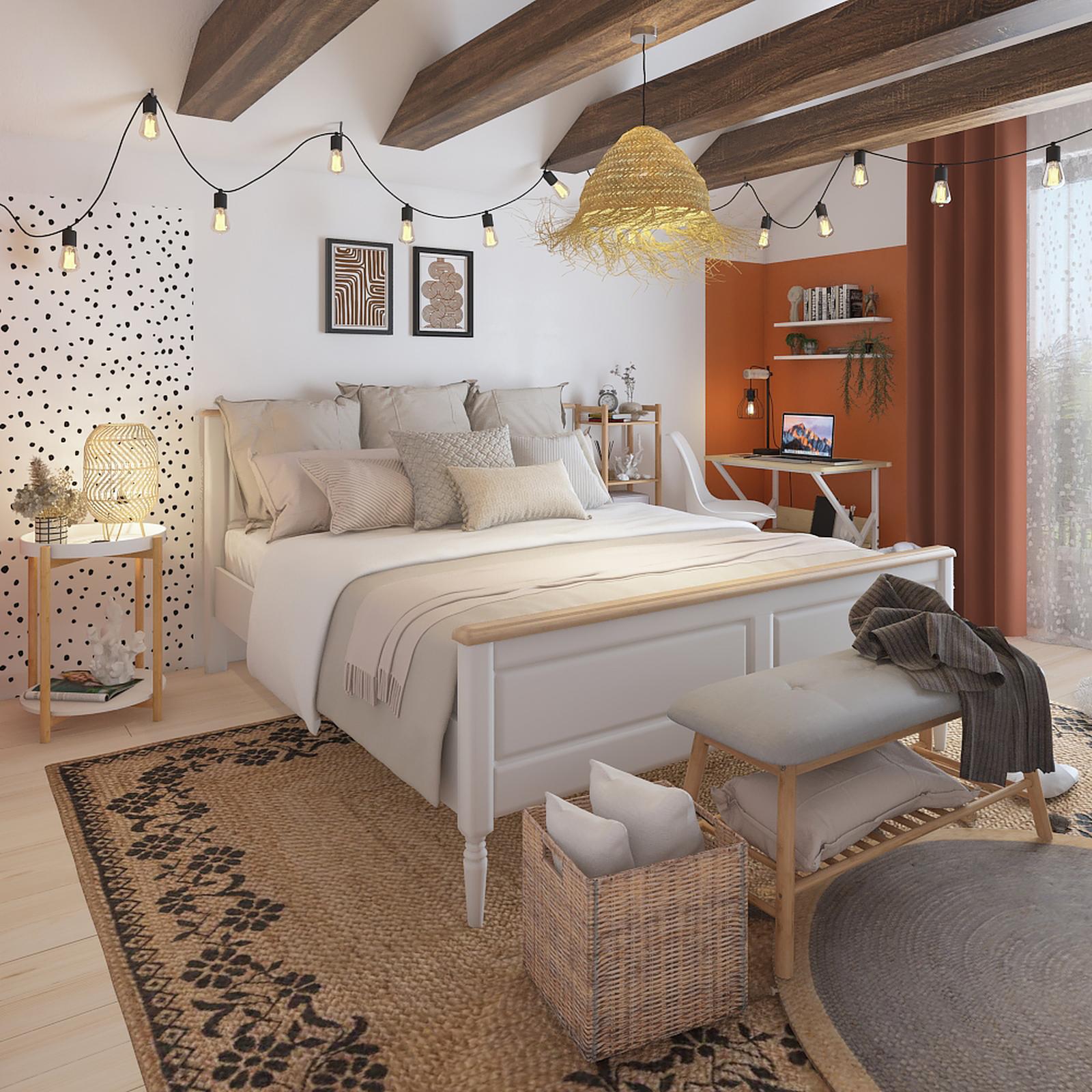 Pat dormitor Bastide L260K, matrimonial, alb + stejar, 160 x 200 cm, 2C