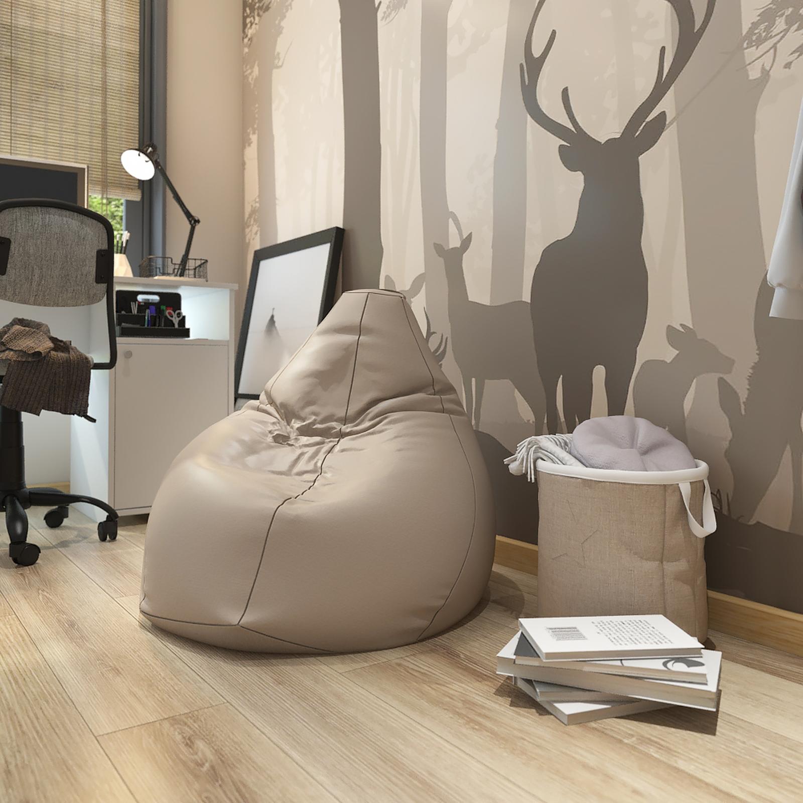 Fotoliu puf Nirvana Hobbit, material textil, crem, D70 cm