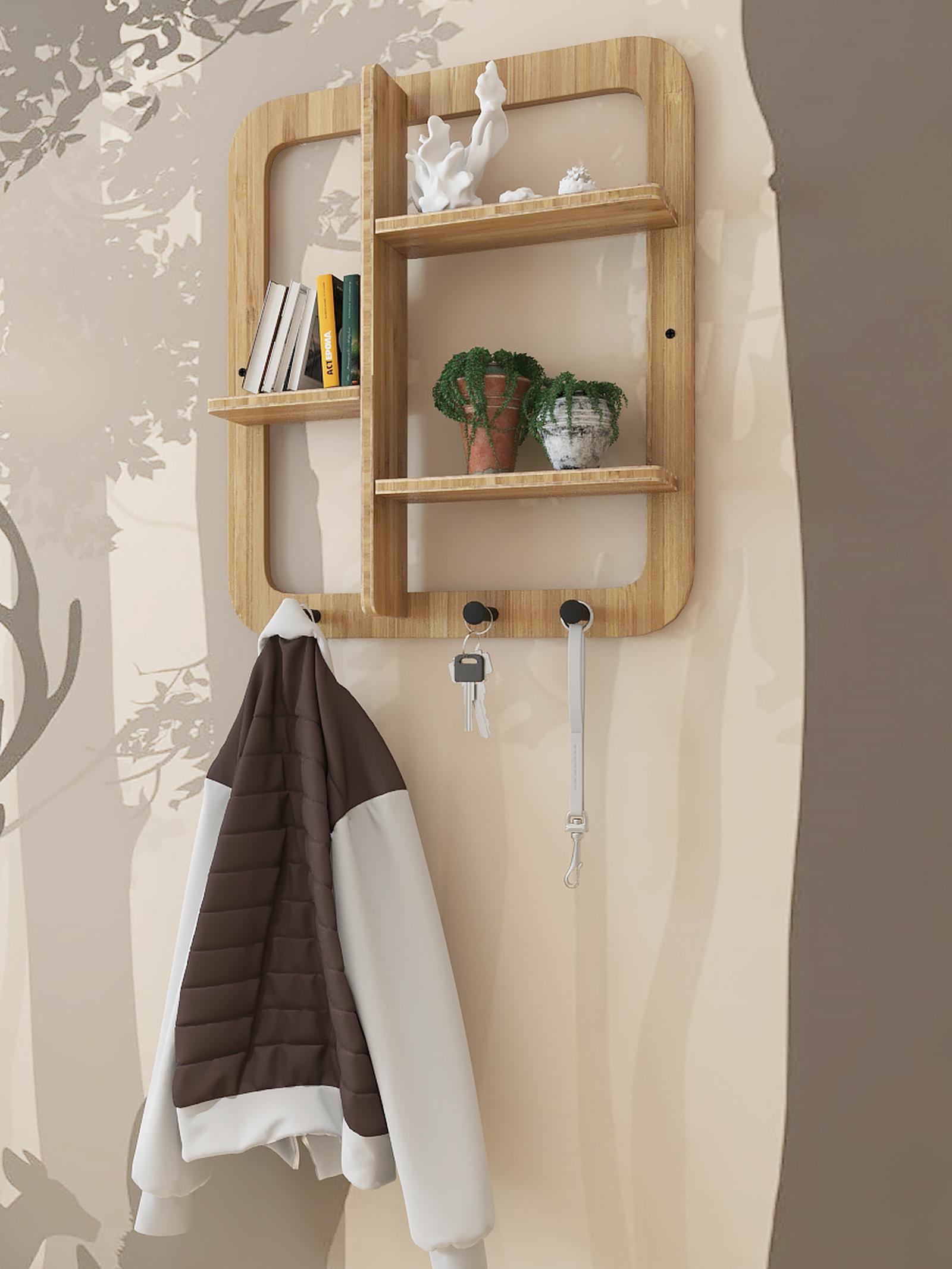 Etajera perete Artid, bambus, natur, 59.5 x 10 x 52 cm, 1C