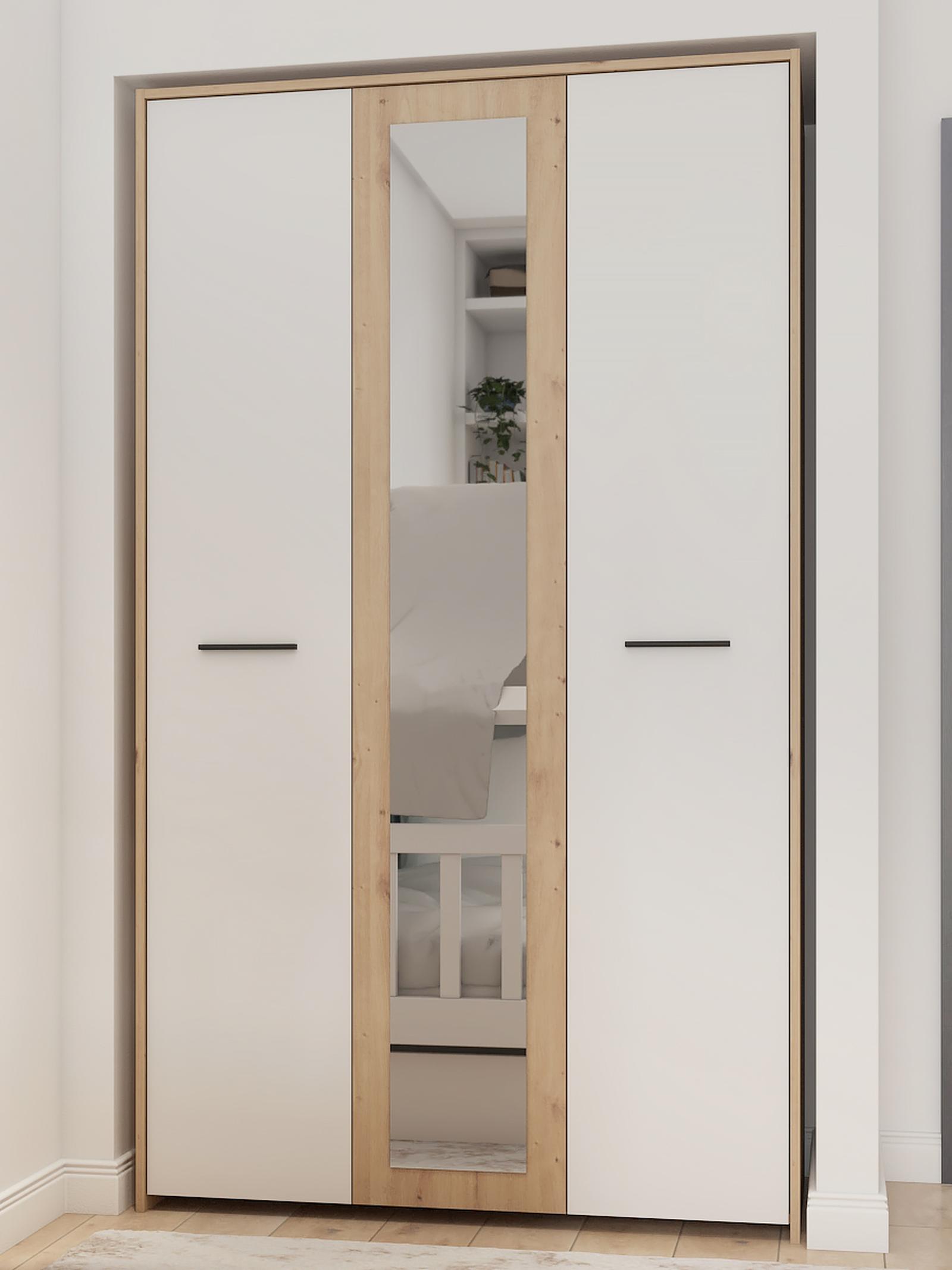Dulap Varadero 3K1O, stejar artisan + alb, 3 usi, cu oglinda, 119 x 53 x 203.7 cm, 3C