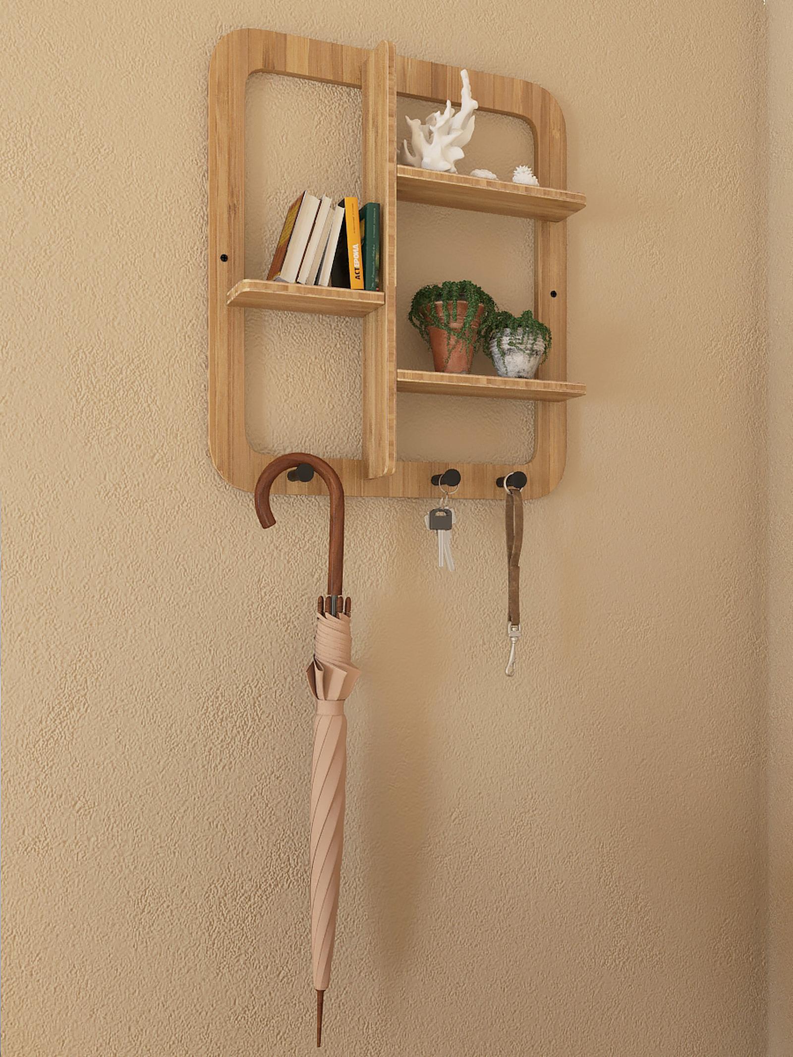 Etajera perete Artid, bambus, natur, 59.5 x 10 x 52 cm, 1C
