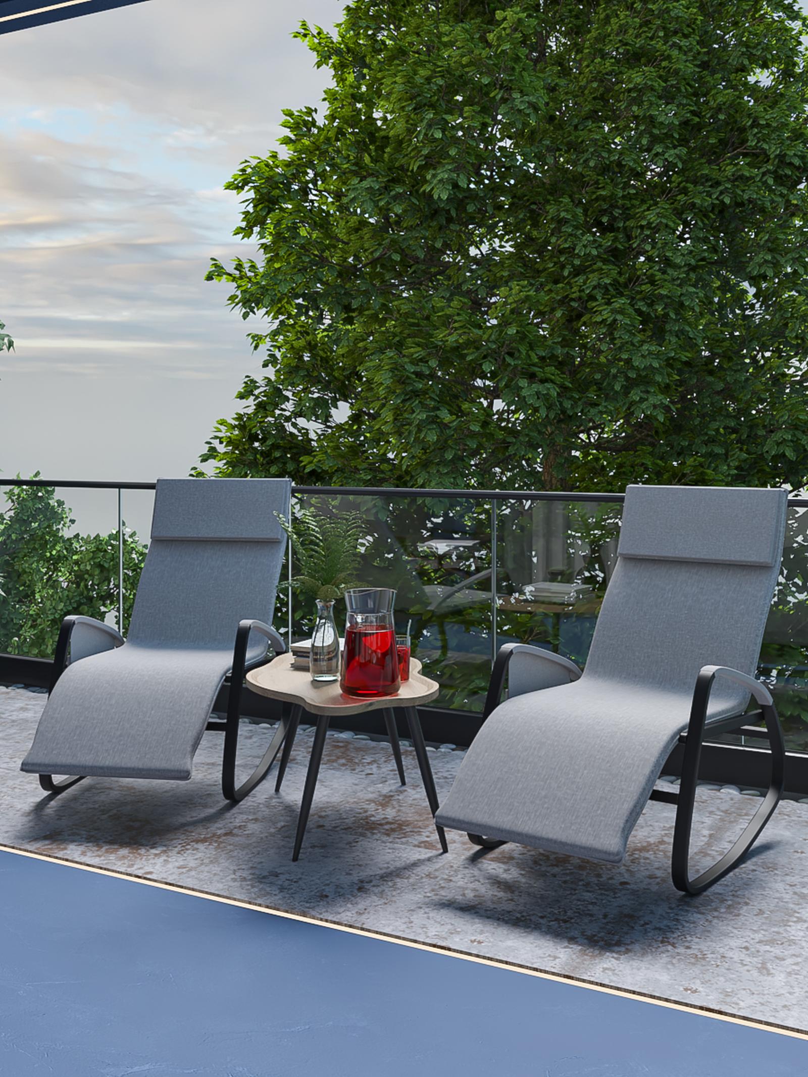 Scaun HPHC002 de gradina/terasa, balansoar, reglabil, metal + poliester, gri