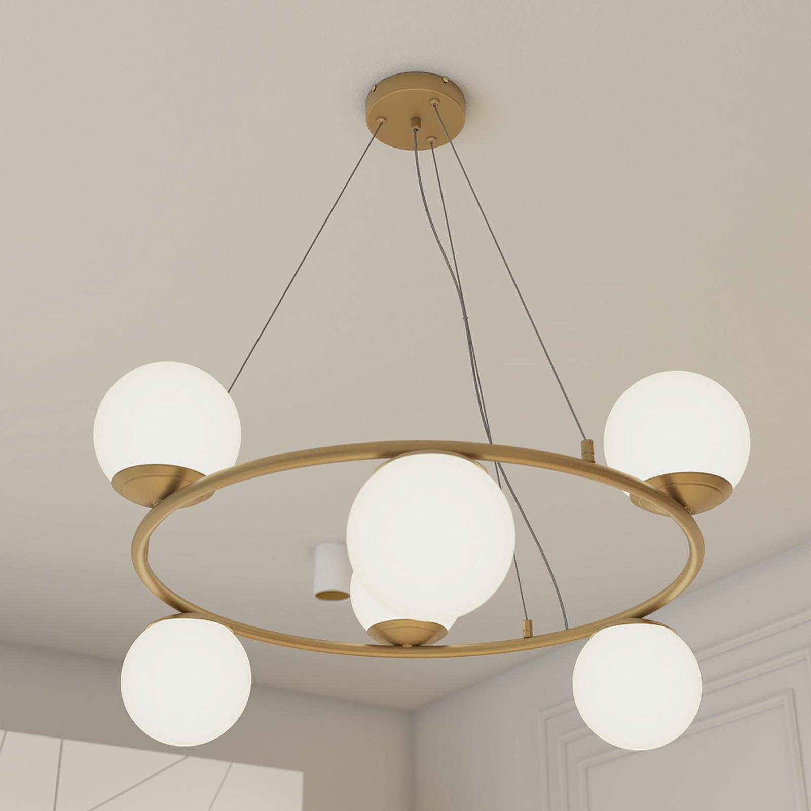 Suspensie Bowling 01-3157, 6 x E14, auriu + alb, modern