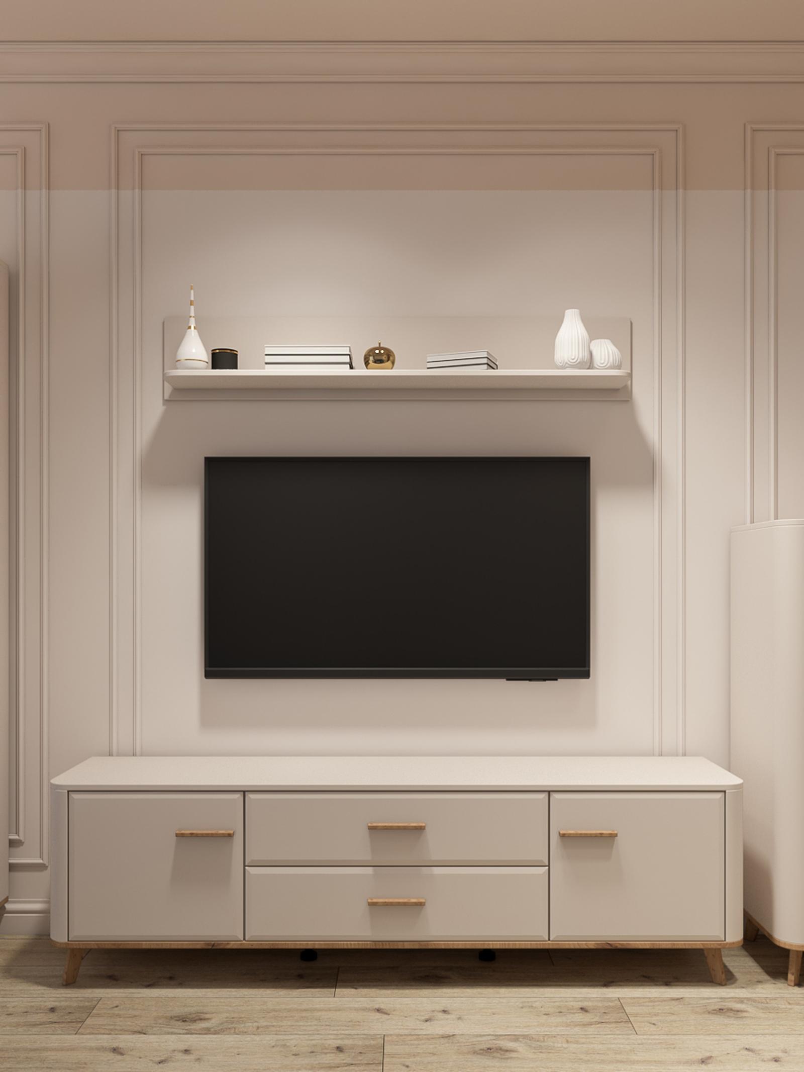 Comoda TV Darwen 3K2F2V, cu usi si sertare, bej cashmere + stejar artisan, 179.5 x 40 x 52.5 cm