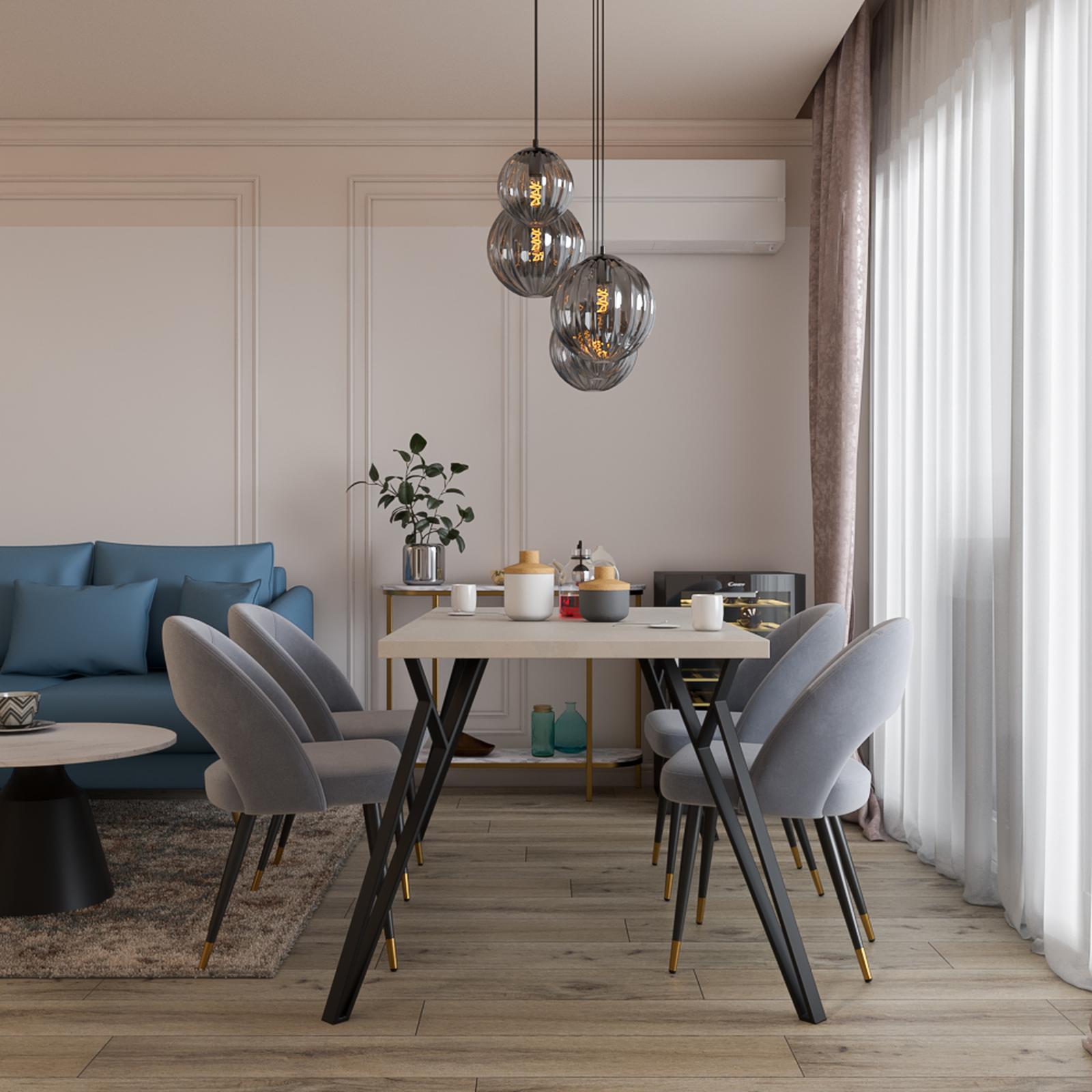Scaun  Melendo bucatarie/living fix , tapitat, otel + catifea, gri + negru