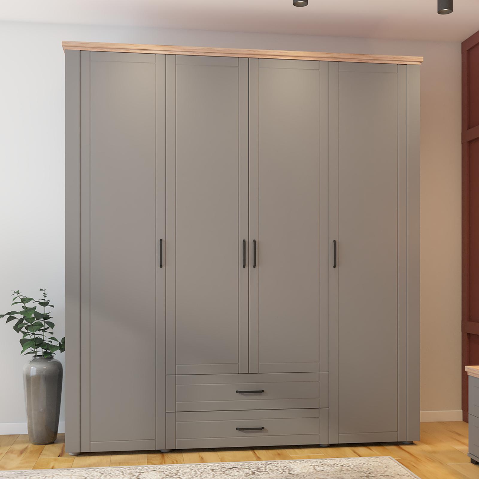 Dulap dormitor Valencia 4K2F, gri grafit + stejar artisan, 4 usi, 190 x 58 x 210 cm, 5C