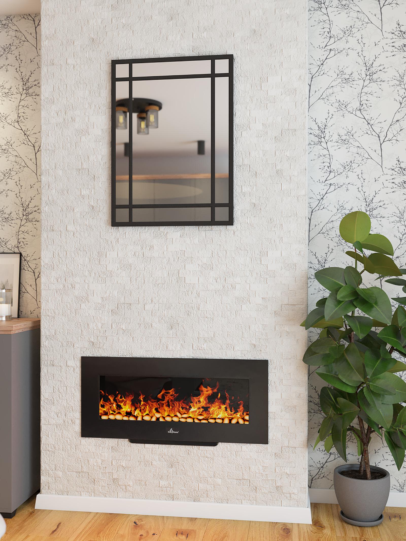 Semineu electric decorativ, de perete, London, negru, 2 kW, 1000 x 450 x 130 mm