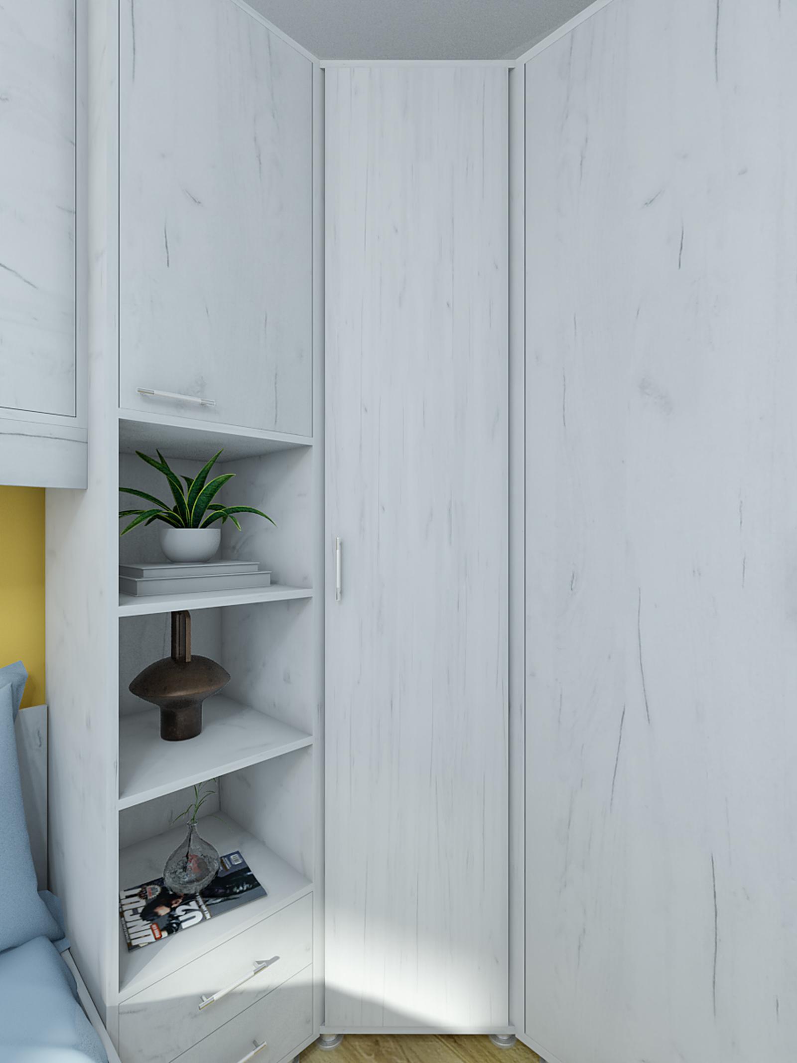 Dulap dormitor Anda, pe colt, alb K524, o usa, 87 x 69 x 205 cm, 3C