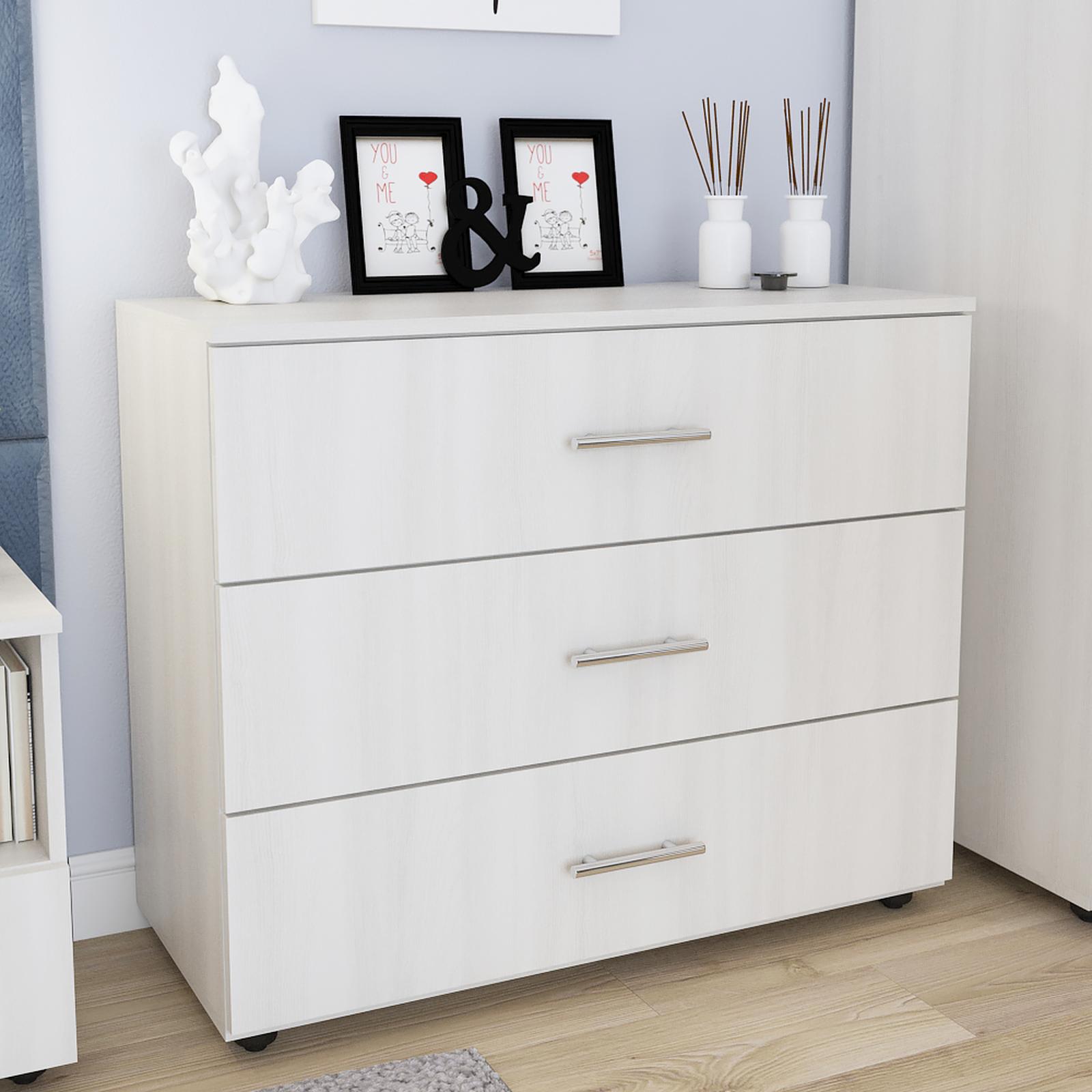 Comoda dormitor Stefan, cu 3 sertare, alb K524, 90 x 75 x 40 cm, 1C