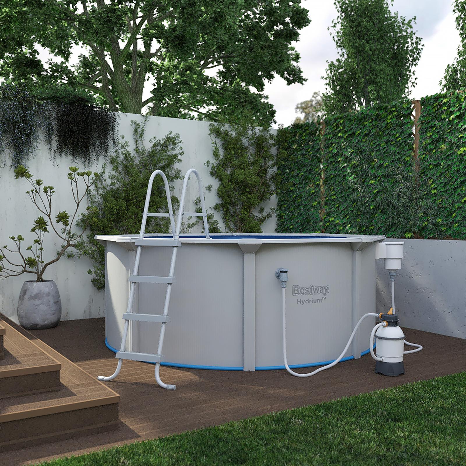 Piscina Poseidon Bestway 56574, supraterana, hexagonala, cu pompa de filtrare + scara, 360 x 120 cm
