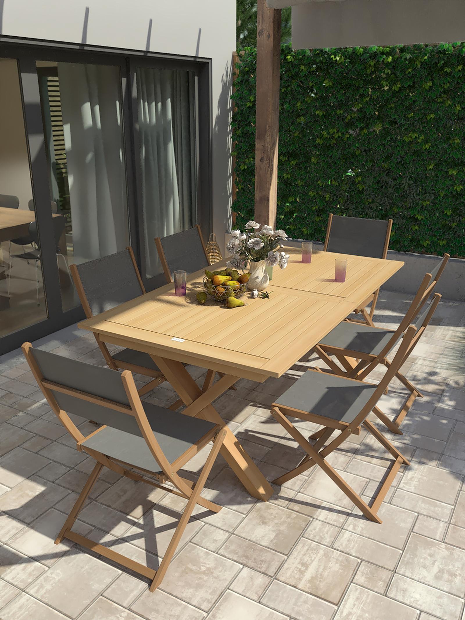 Scaun de gradina, pliant, Grandio Mob Samy, lemn + textilen, maro + gri