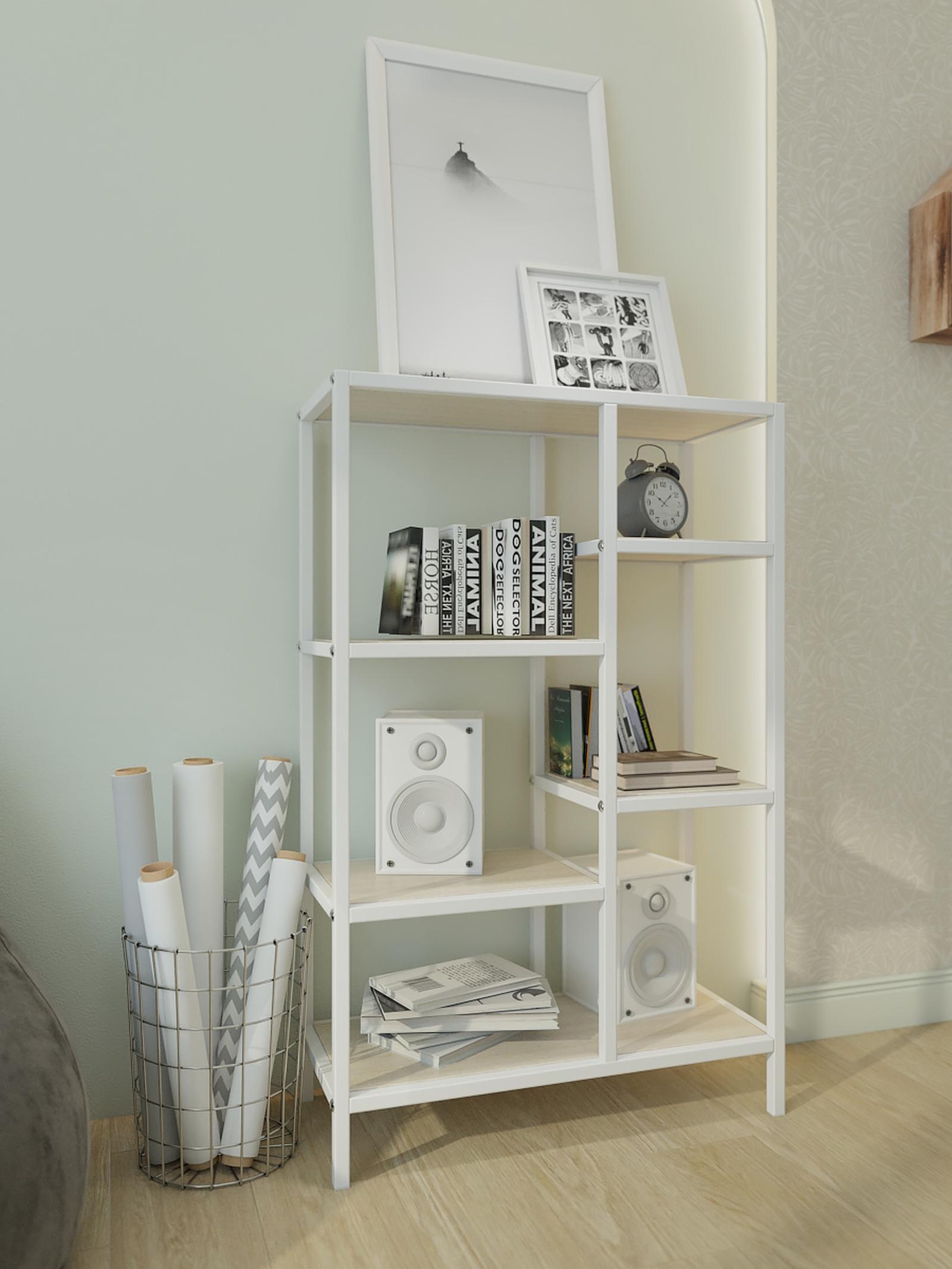 Etajera Tuski MDF + otel, alb + eucalipt, 70 x 30 x 109.5 cm, 1C