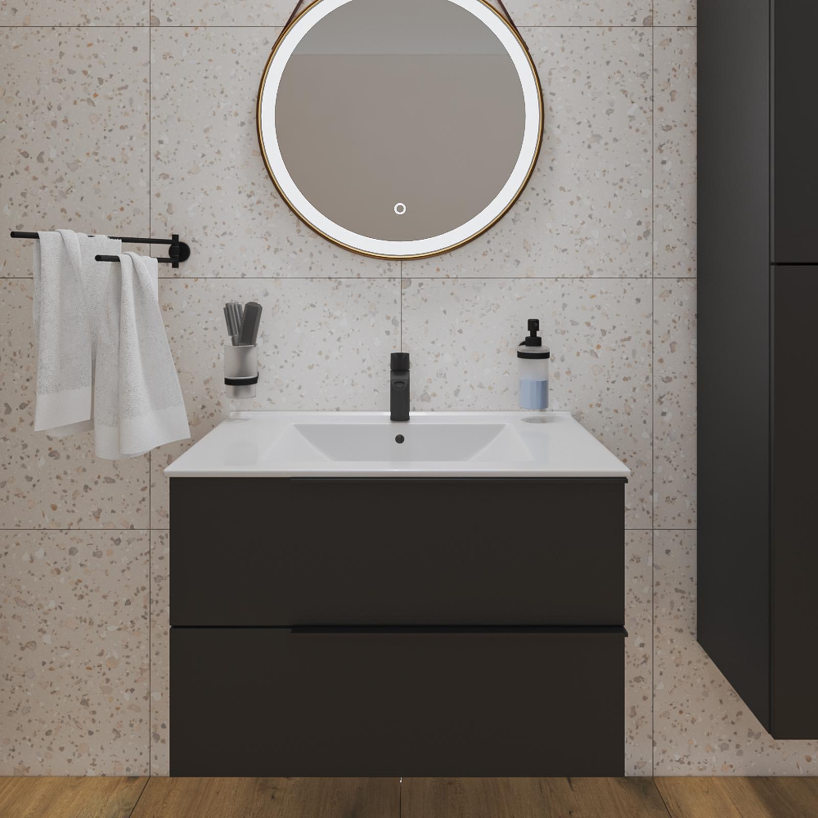 Suport prosop baie tesa Moon Black 40562, mobil, doua brate, 45.6 x 8.4 x 5 cm
