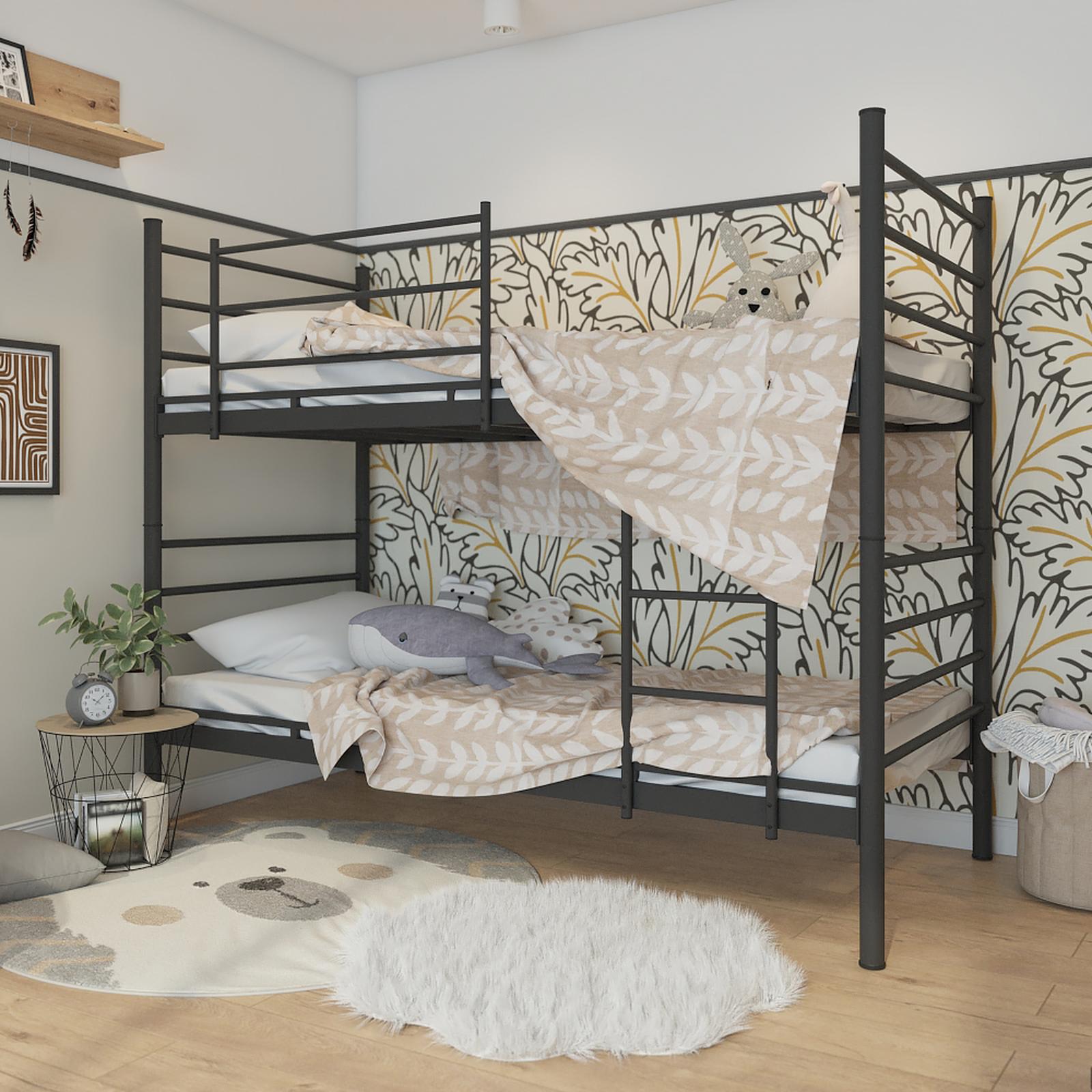 Pat dormitor Vivi, pentru cameră tineret stil modern vivi Pat dormitor Vivi, 2 persoane, metalic, supraetajat, negru, 90 x 200 cm, 1C