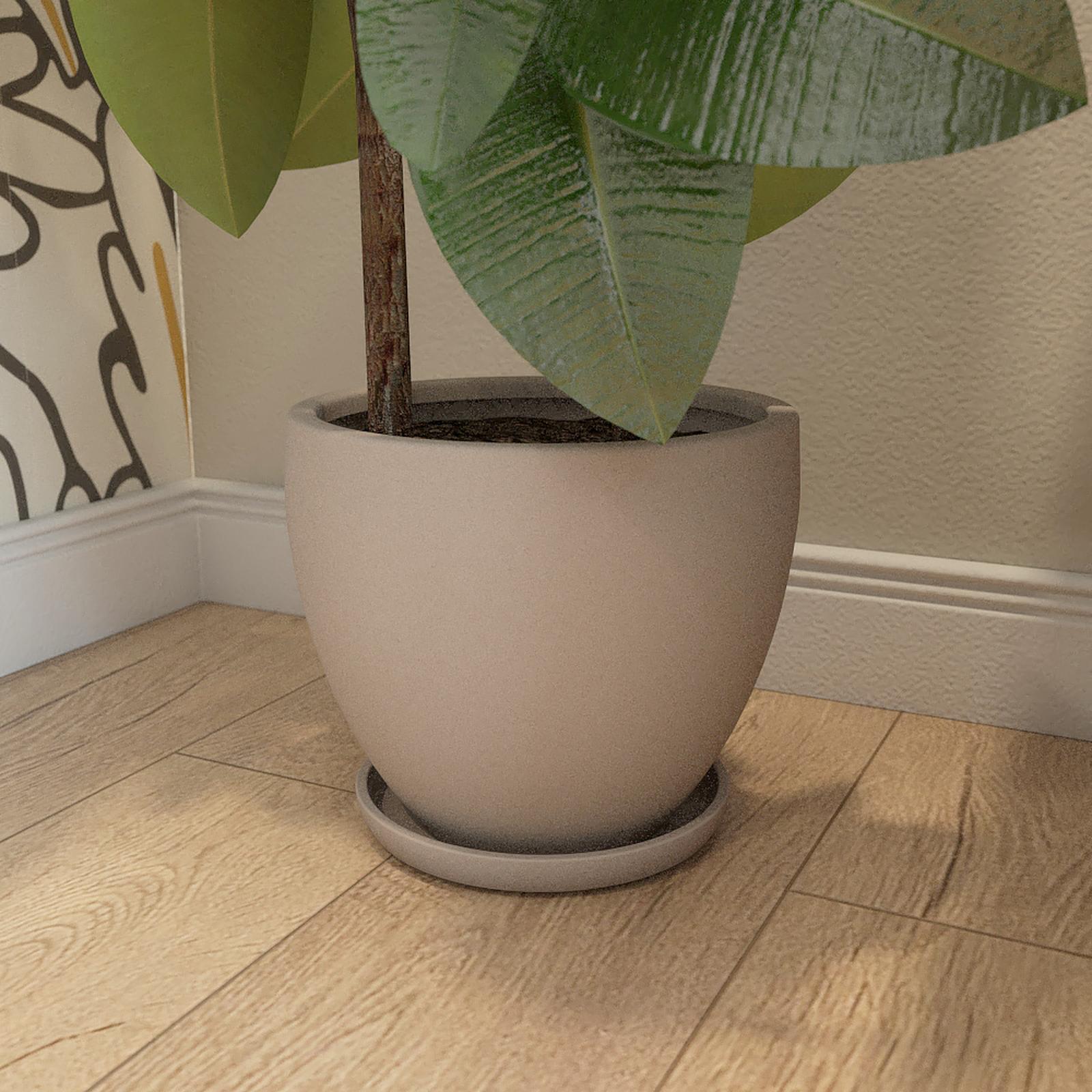 Ghiveci ceramic pentru cameră tineret stil modern vivi Ghiveci ceramic interior, rotund, bej, 24 x 21 cm, cu farfurie, Dessert Sand