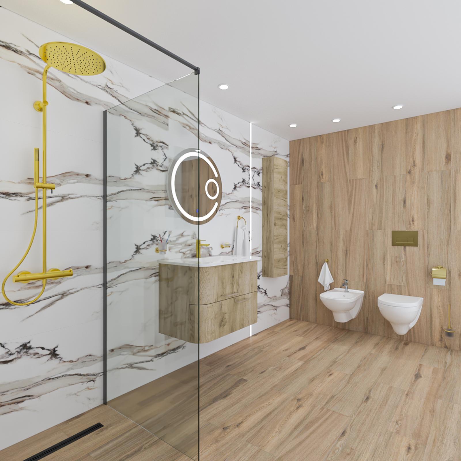 Model amenajare baie stil modern calacatta gold