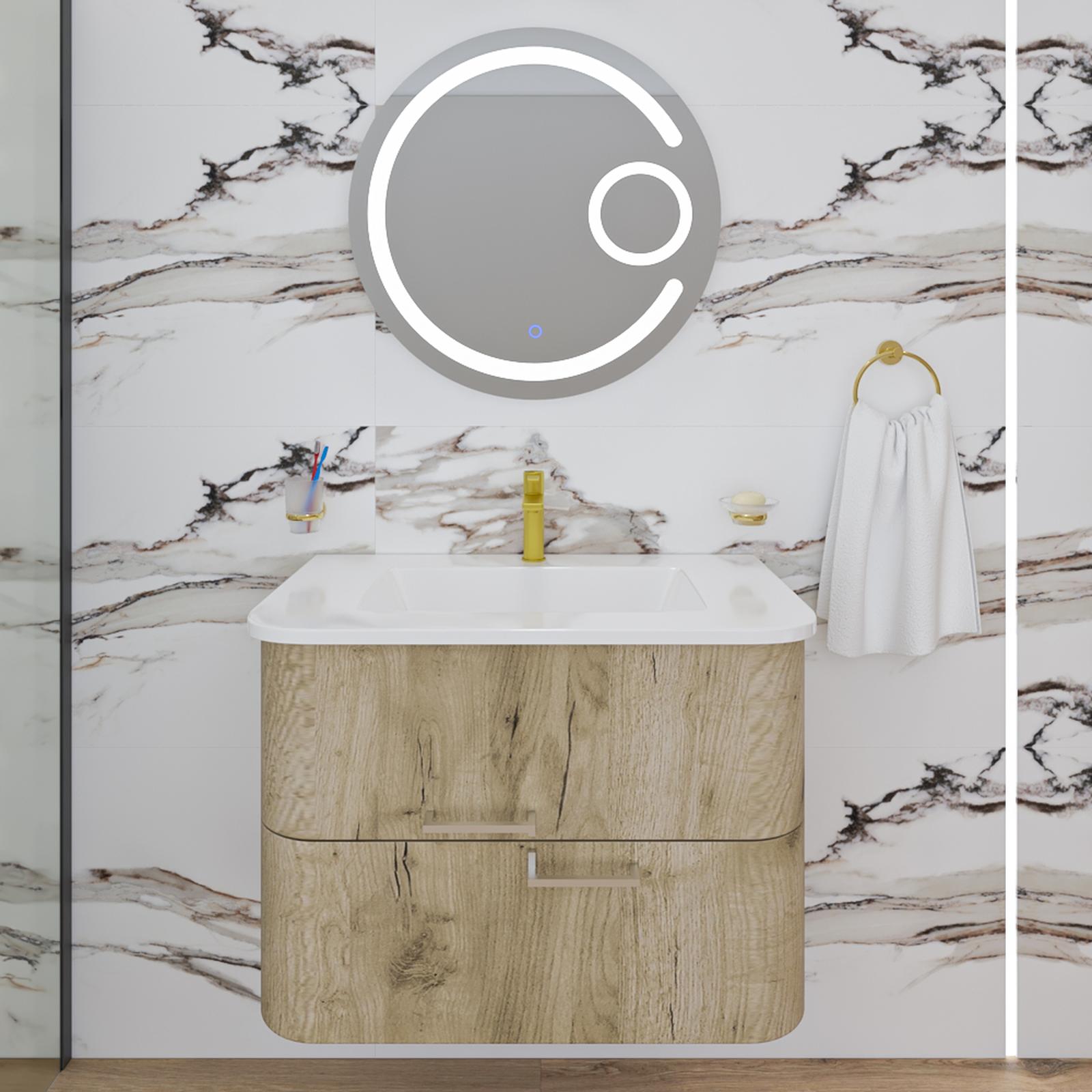 Masca baie Savini Due pentru baie stil modern calacatta gold Masca baie Savini Due Geos 80 2100/F40 pentru lavoar, cu sertare, stejar auriu, suspendat, 80.2 x 45.7 x 49.7 cm