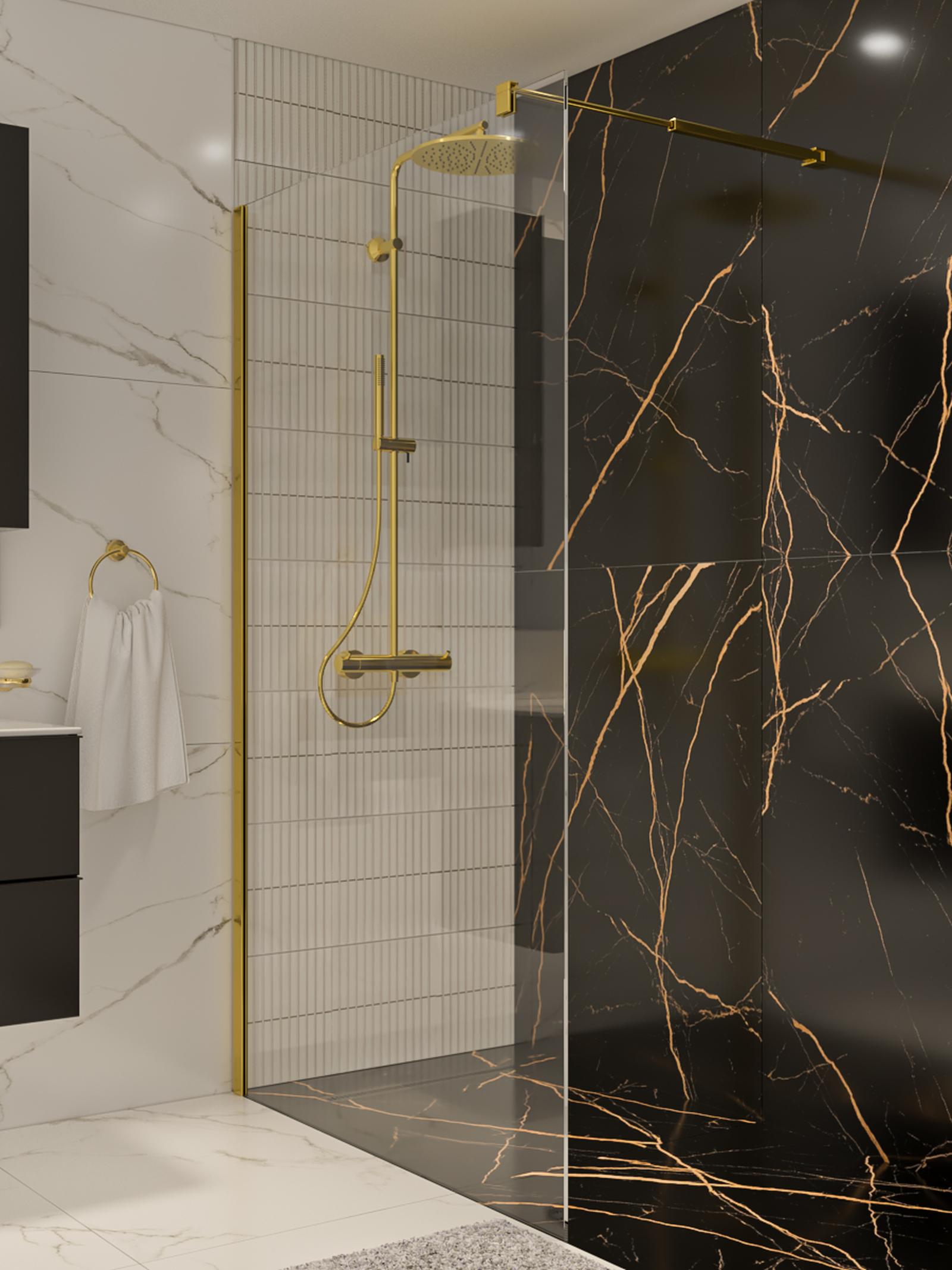 Perete dus Seldus ST6 sticla transparenta, profil auriu, 120 x 200 cm