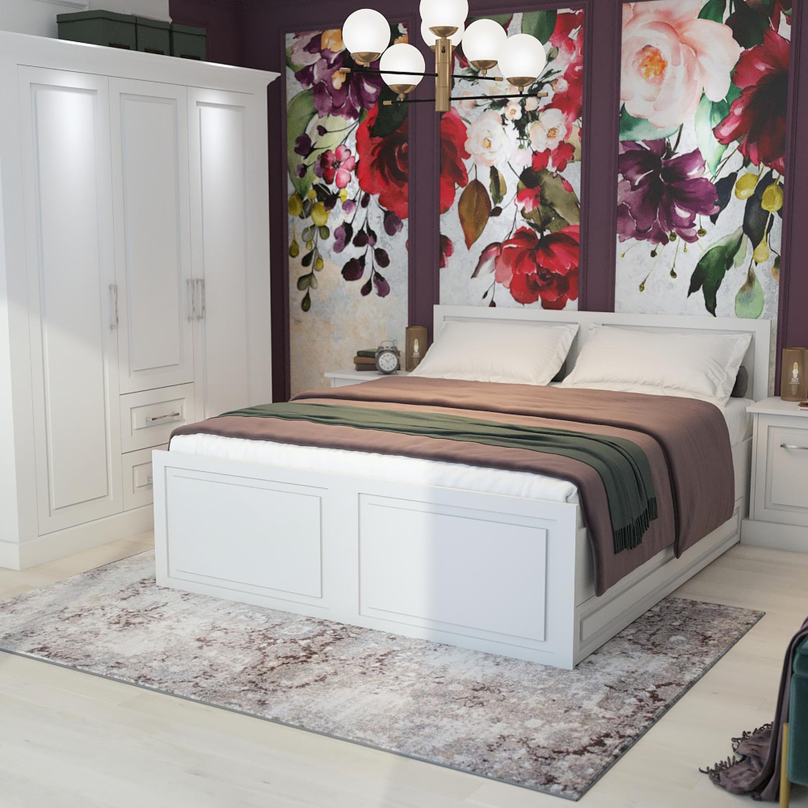 Pat dormitor Roma pentru dormitor stil clasic roma Pat dormitor Roma matrimonial, cu sertar, alb mat, 160 x 200 cm, 3C