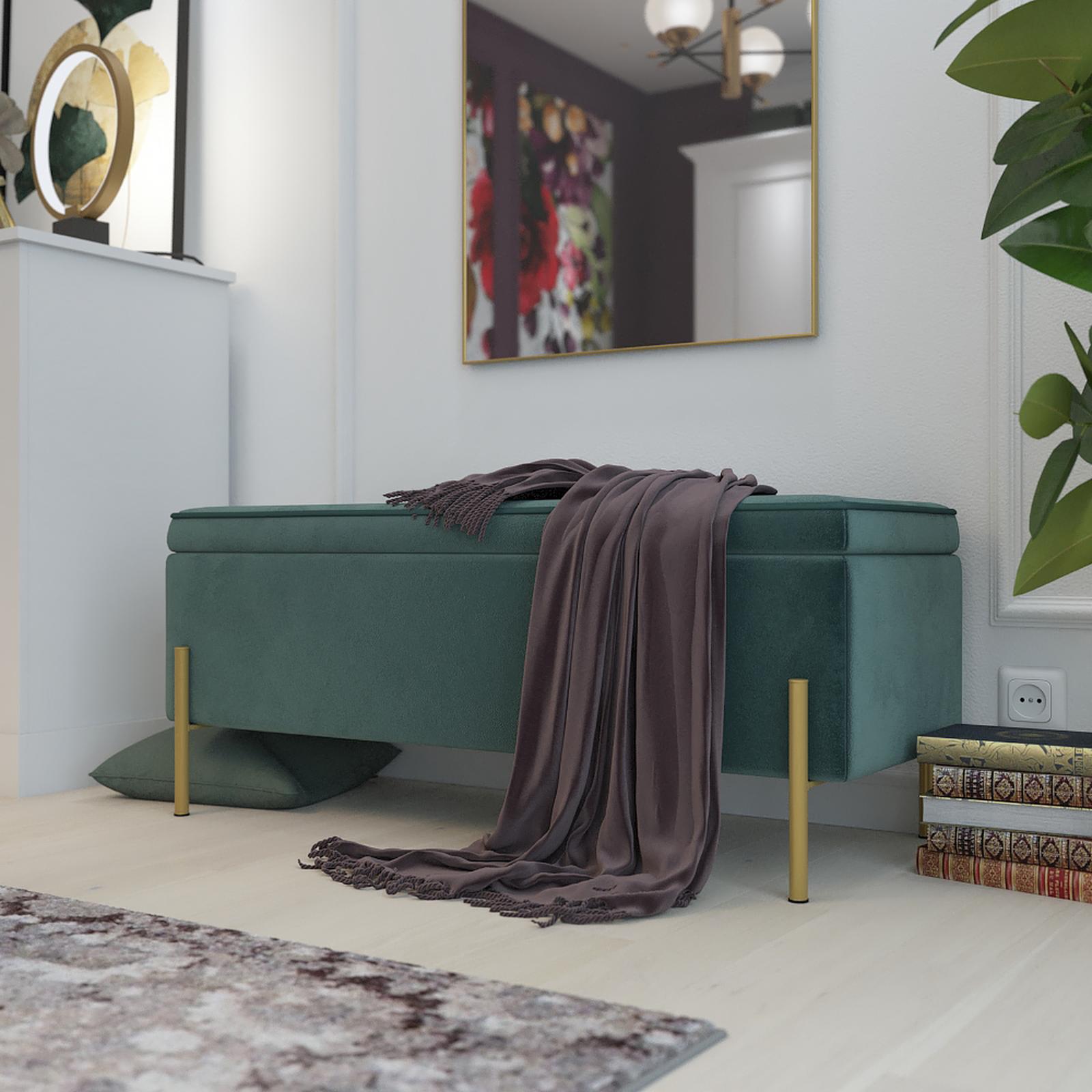 Bancheta hol Tudor, pentru dormitor stil clasic roma Bancheta hol Tudor, verde + auriu, 105 x 44 x 44 cm, 1C