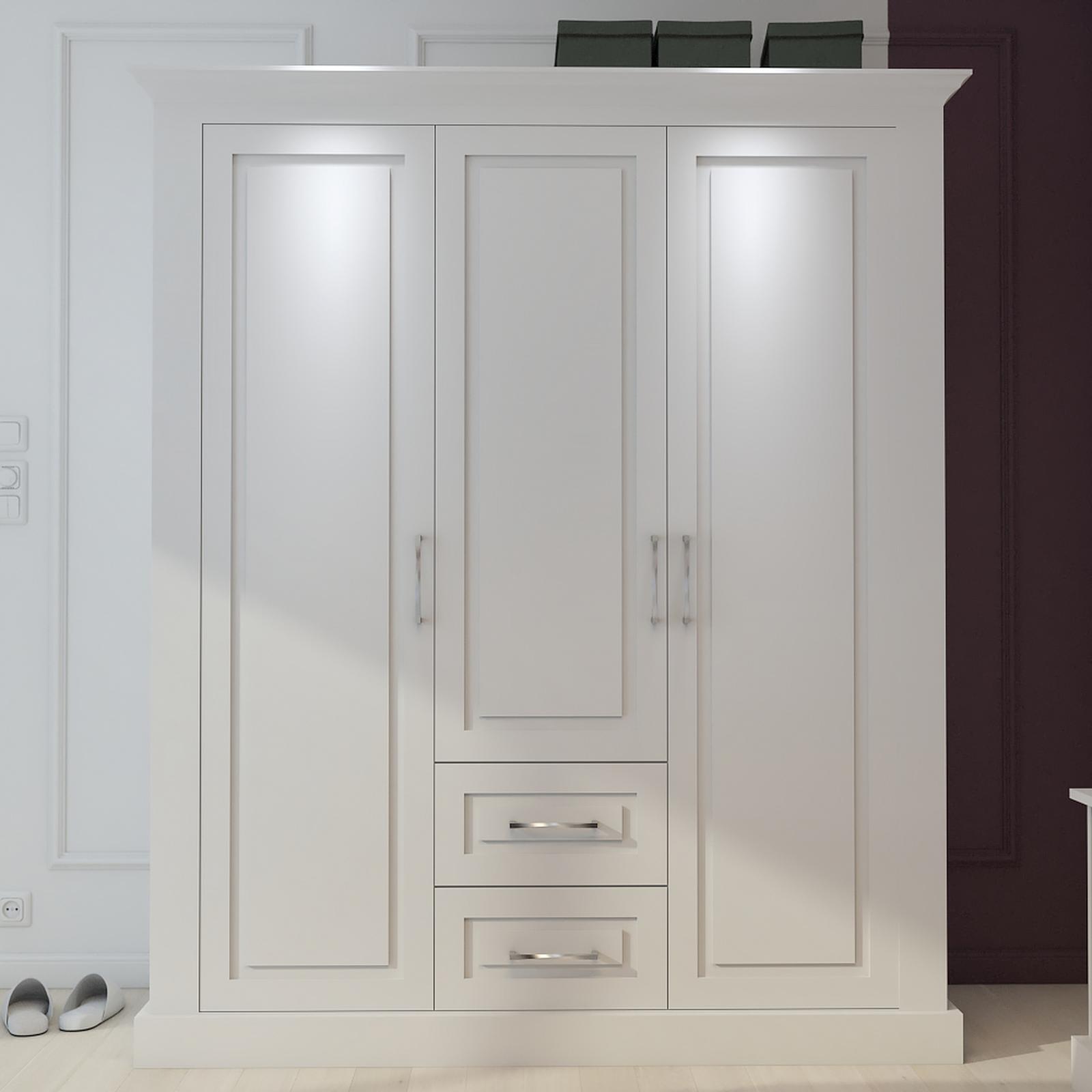 Dulap dormitor Roma, pentru dormitor stil clasic roma Dulap dormitor Roma, alb mat, 3 usi, 165 x 62 x 200 cm, 4C