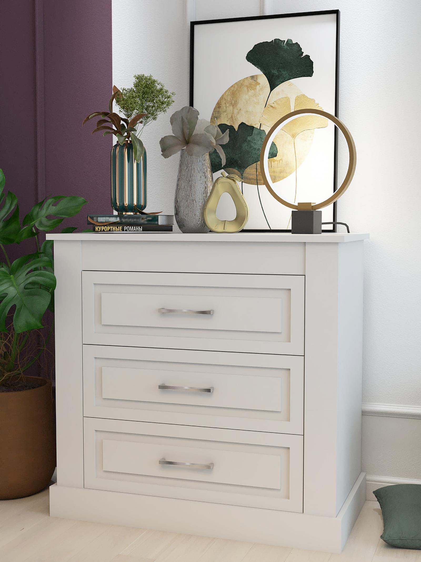 Comoda dormitor Roma, pentru dormitor stil clasic roma Comoda dormitor Roma, cu 3 sertare, alb mat, 90 x 87 x 46 cm, 2C