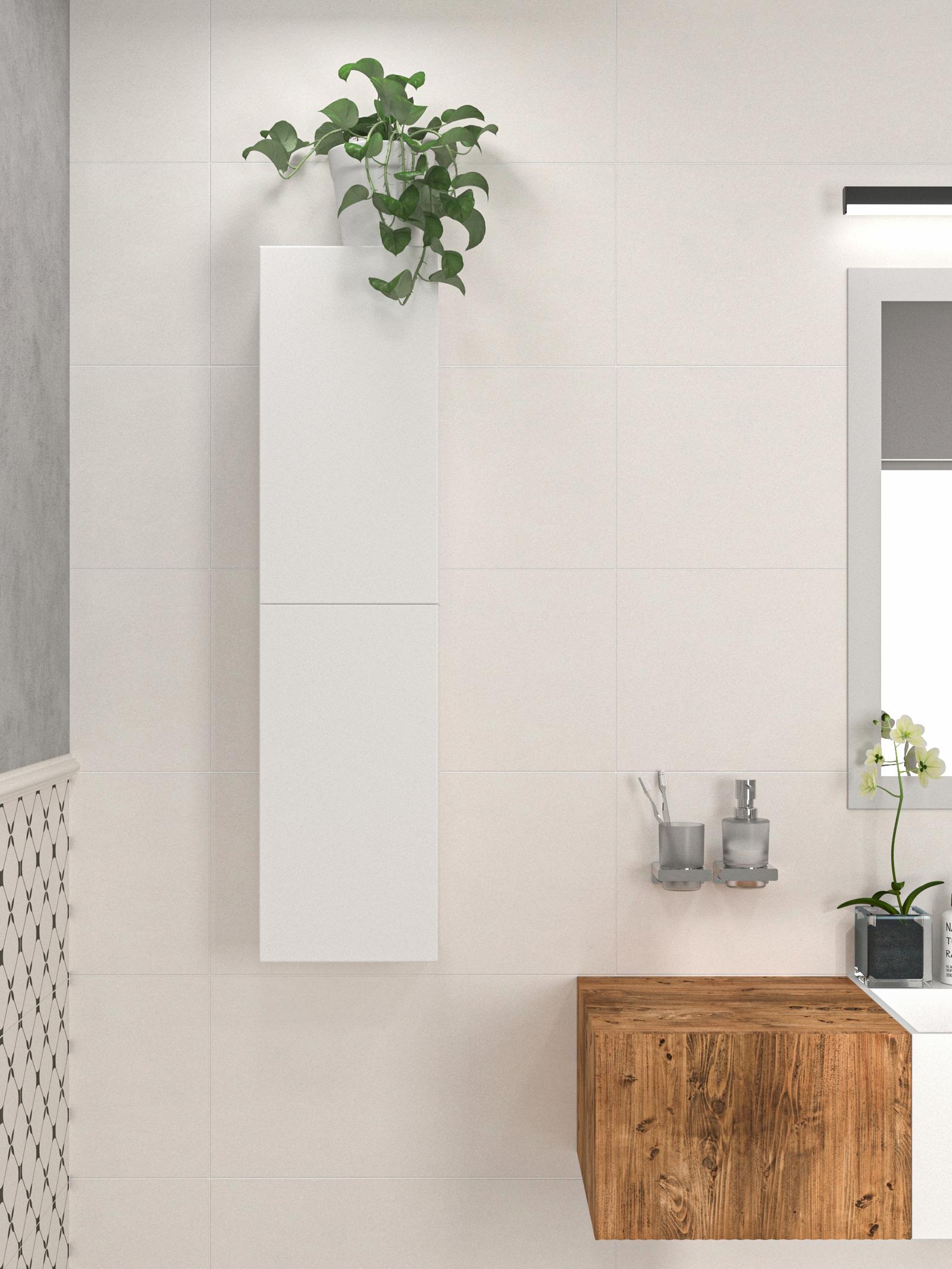 Dulap baie suspendat Savini Due 2610/F10, 1 usa, MDF, alb mat, 25 x 50 x 15.1 cm