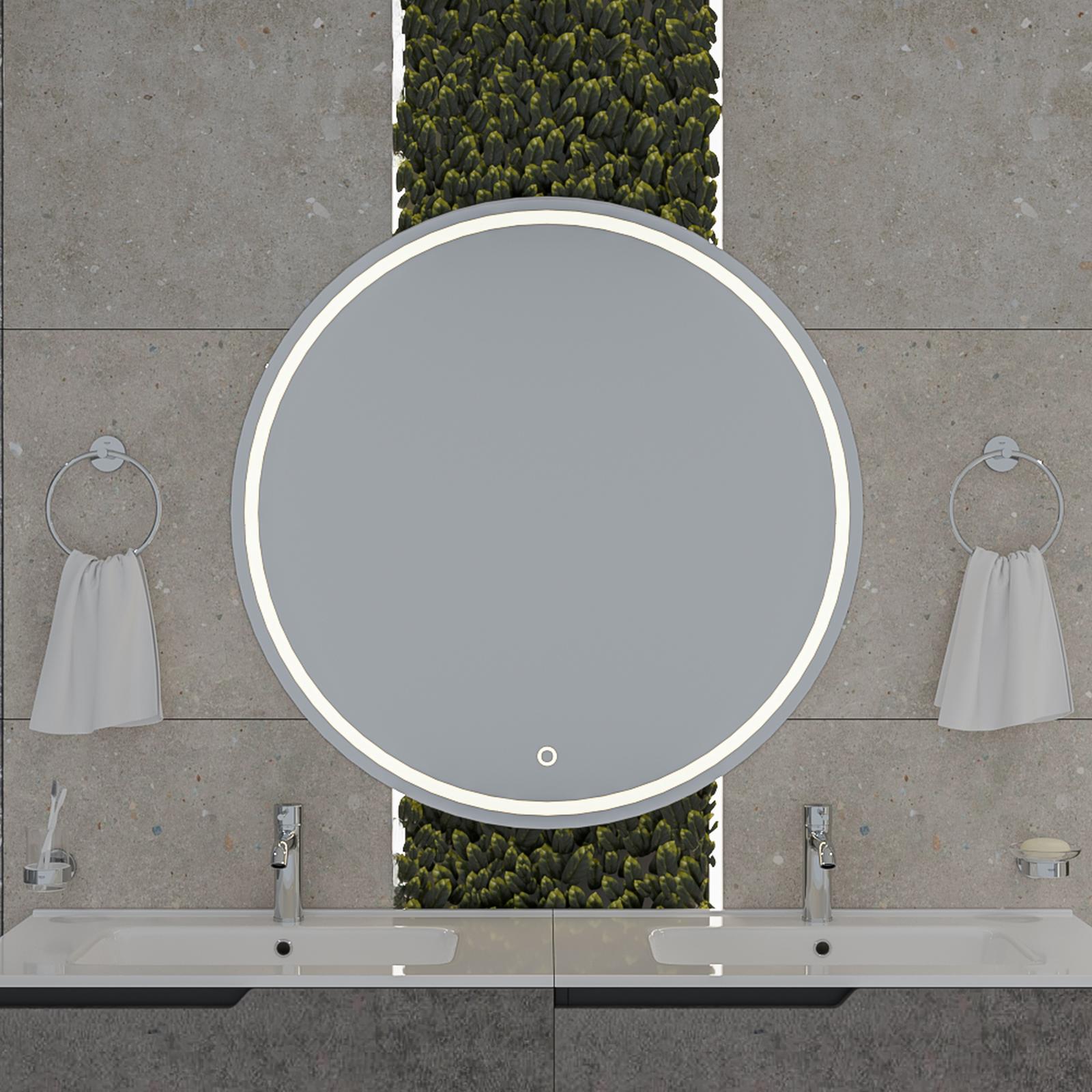 Oglinda baie cu LED pentru baie stil modern glamstone & deserto Oglinda baie cu LED, Class Mirrors M8, diametru 100 cm, actionare touch, rotunda, alb