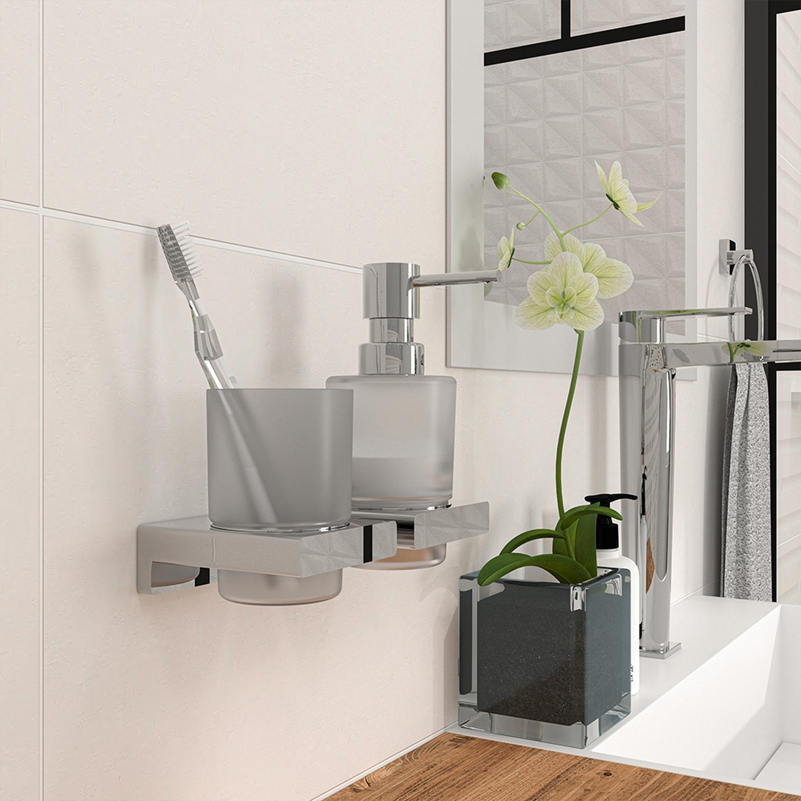 Pahar baie pentru igiena personala, Hansgrohe AddStoris 41749000, sticla, prindere pe perete, 8.1 x 9.1 x 9.4 cm