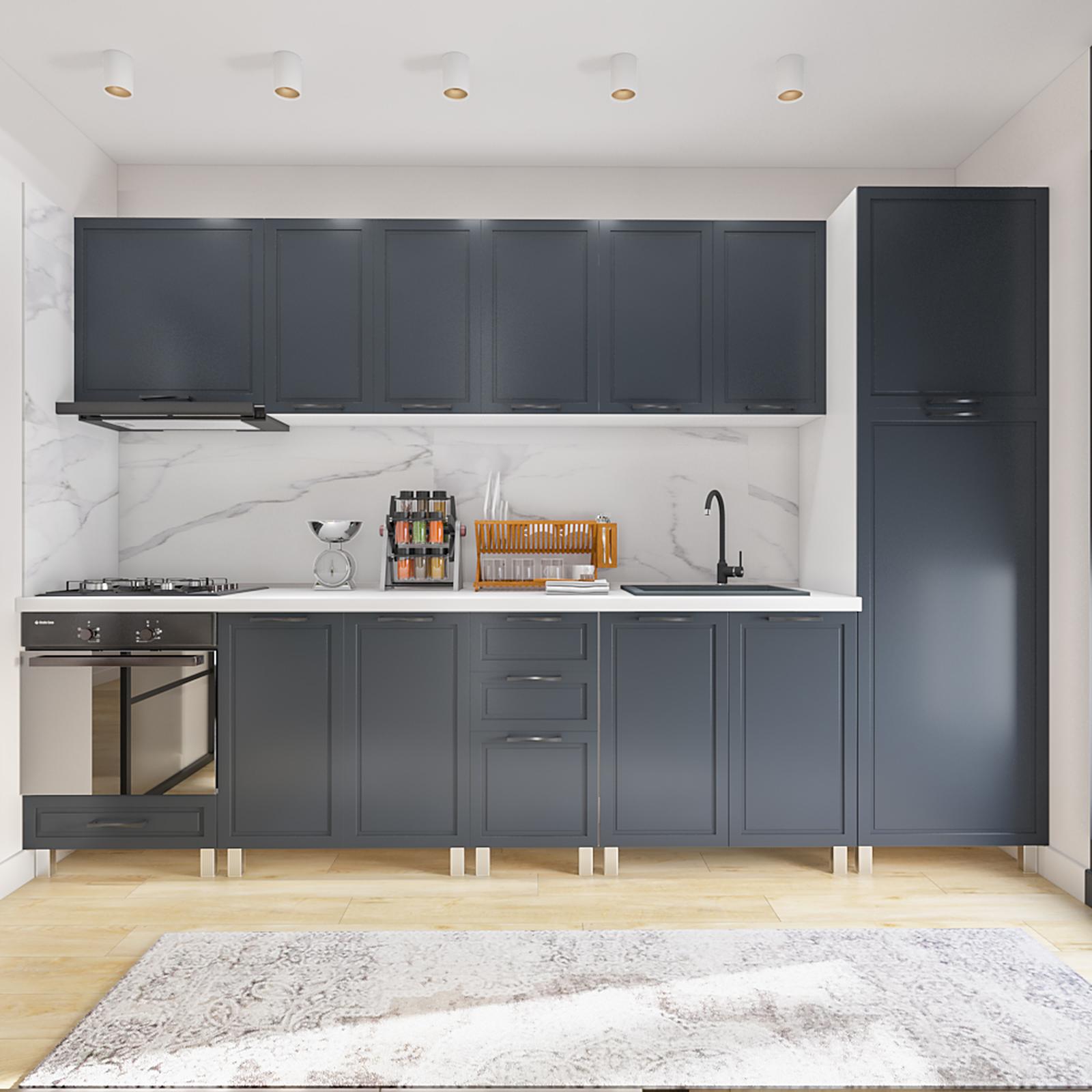 Bucatarie Anastasia, gri antracit + alb, 260 cm, 11C