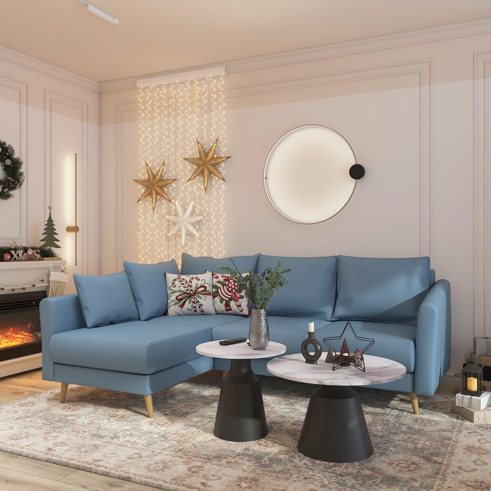 Coltar living Romeo pentru living stil clasic brilho Coltar living Romeo extensibil pe dreapta , cu lada, bleu, 240 x 170 x 95 cm