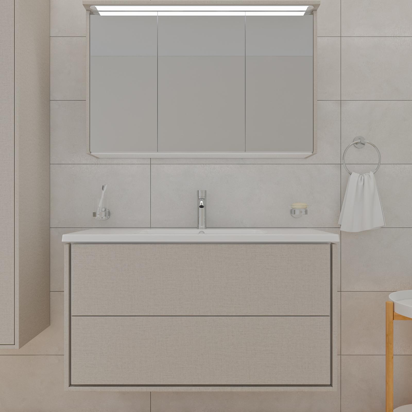 Masca baie Arthema pentru baie stil modern metallo Masca baie Arthema Push 210PU-C3 pentru lavoar, cu sertare, crem perlat, montaj suspendat, 99 x 45.5 x 53.5 cm