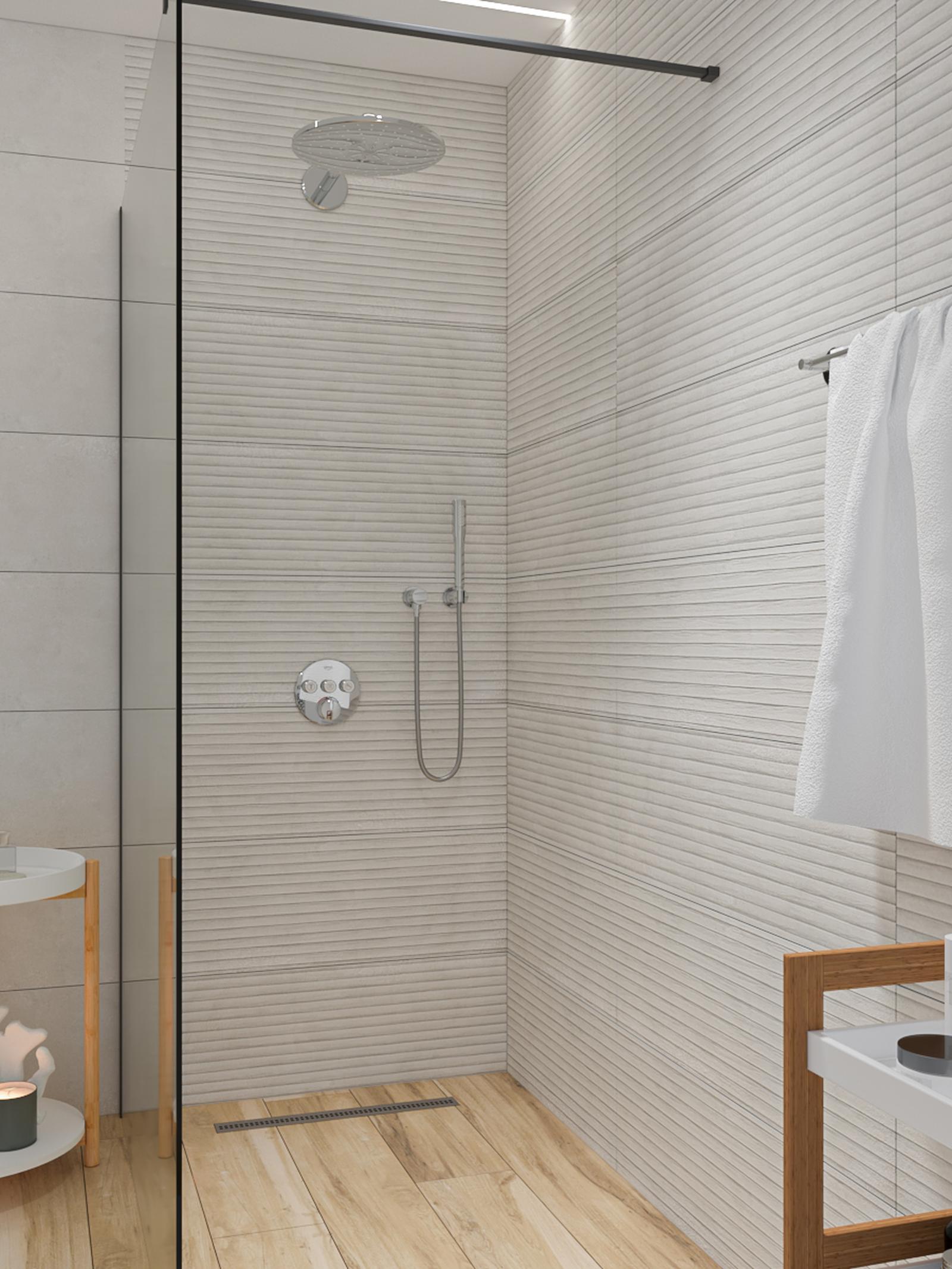 Perete dus West WST07 pentru baie stil modern metallo Perete dus West WST07 tip walk-in, sticla transparenta, profil gri metal, 120 x 200 cm