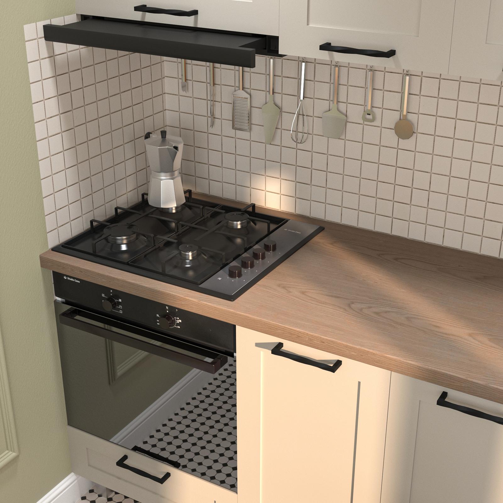 Cuptor + plita + hota 
Cuptor electric incorporabil + plita pe gaz incorporabila + hota telescopica, Studio Casa Iseo Black, clasa A, 56 litri, 6 functii, 4 arzatoare, aprindere electrica, 412 mc/h, 2 motoare, 60 cm, negru