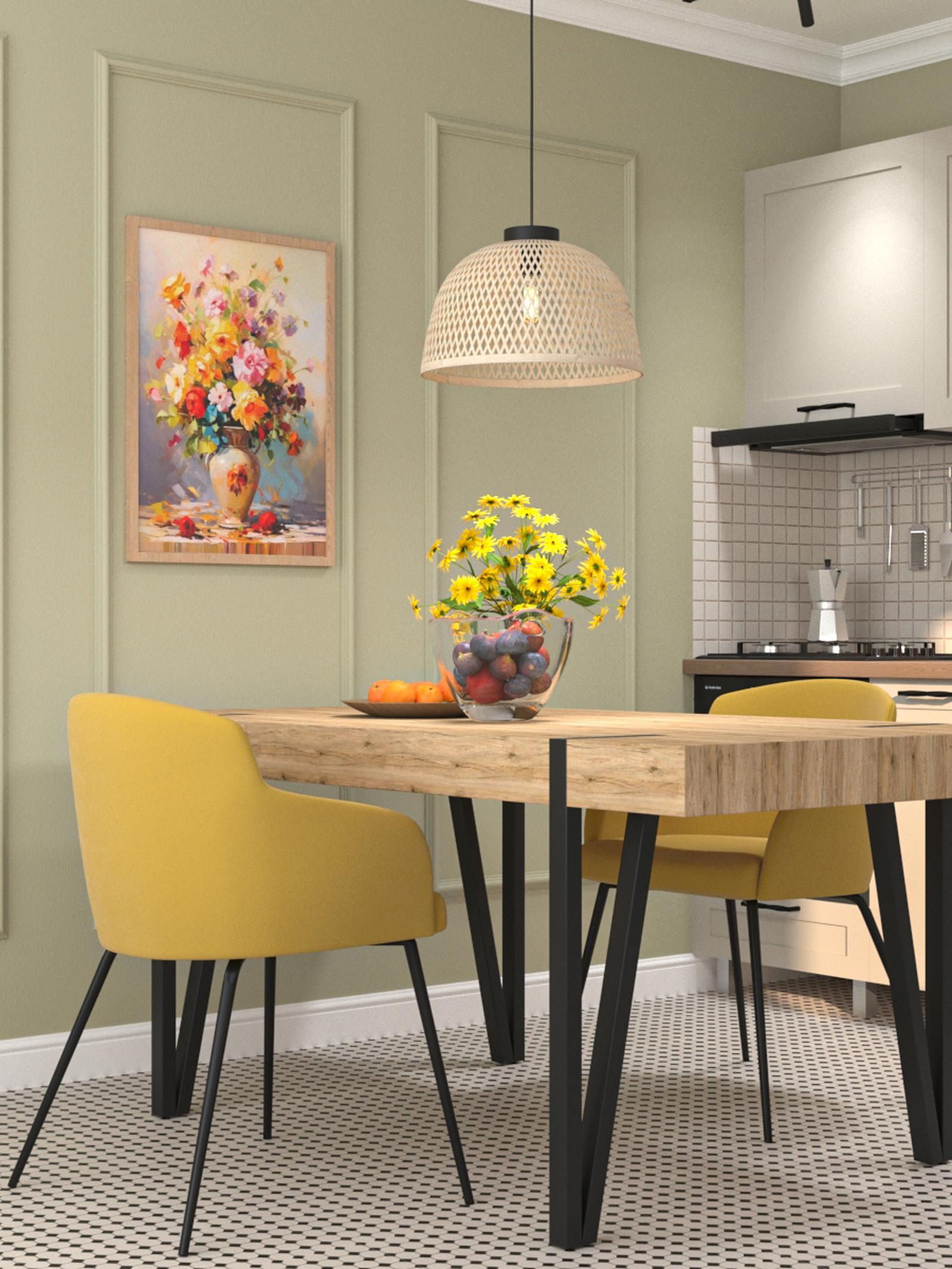 Scaun bucatarie / living fix Monaco, tapitat, metal + stofa, galben + negru