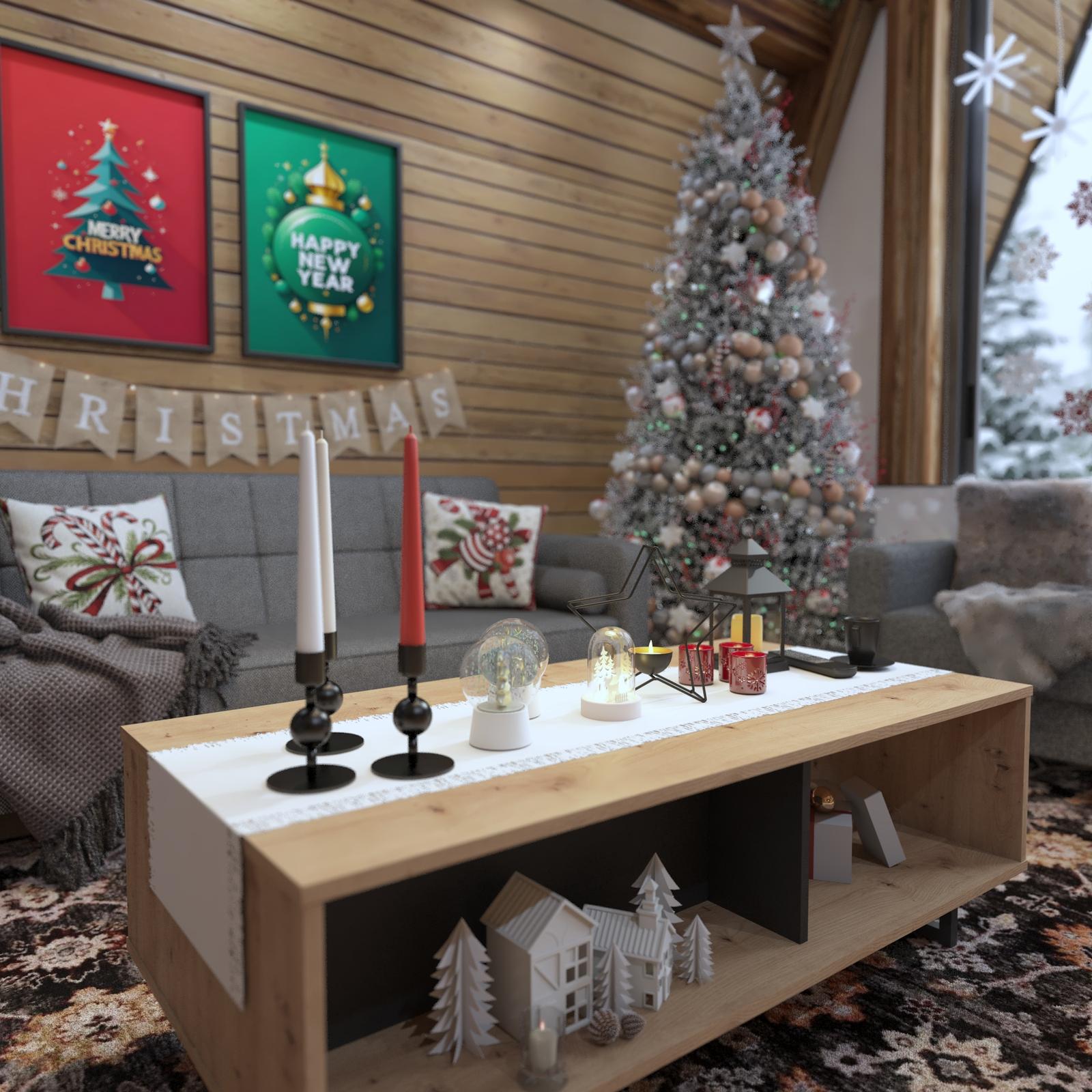 Fata de perna Craciun Atria, model acadea, poliester, multicolor, 40 x 40 cm