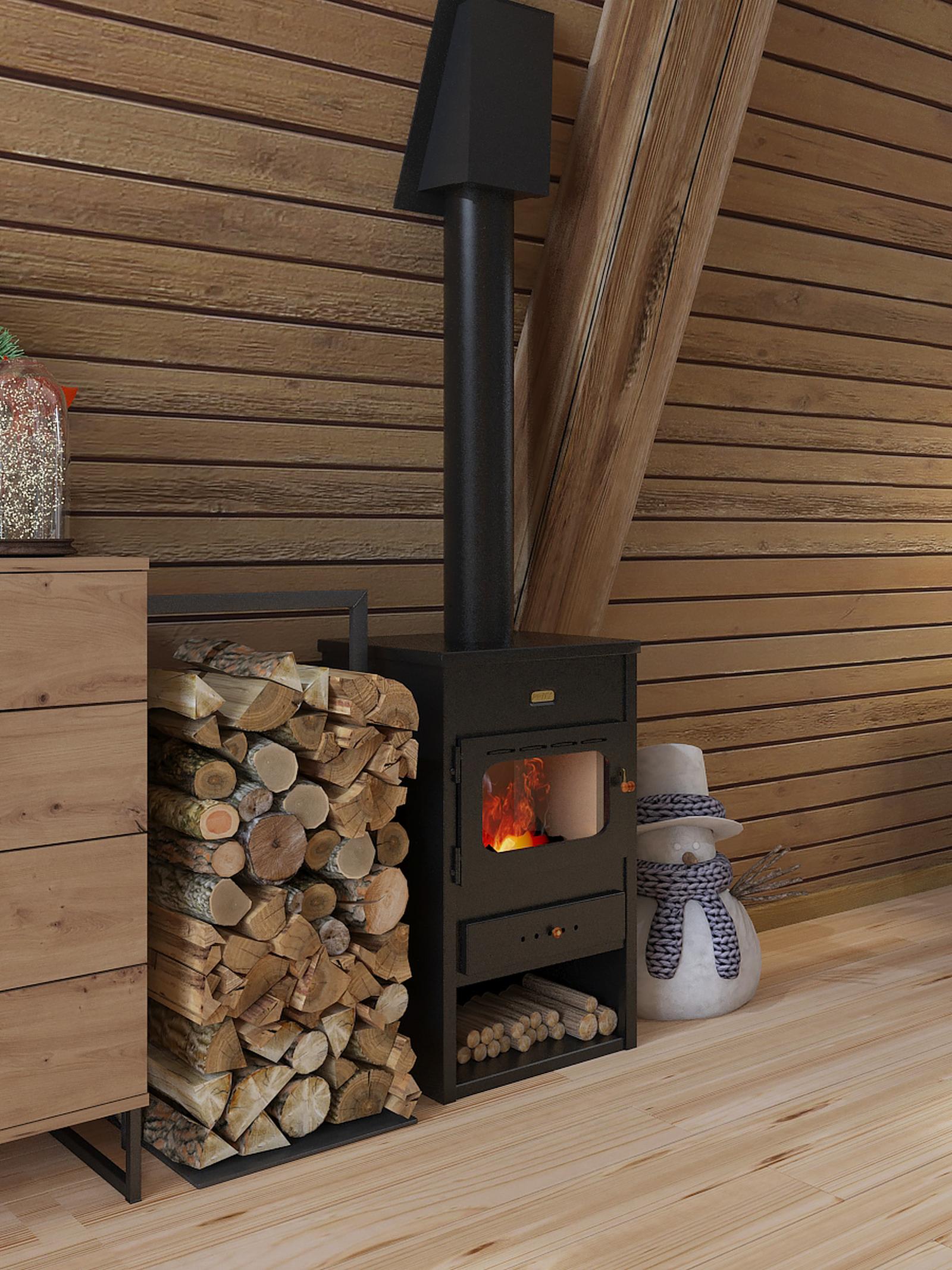 Semineu pe lemne brichete, carbune, metalic, Prity K1, negru 9 kW, 2 kg/h, 450 x 380 x 760 mm
