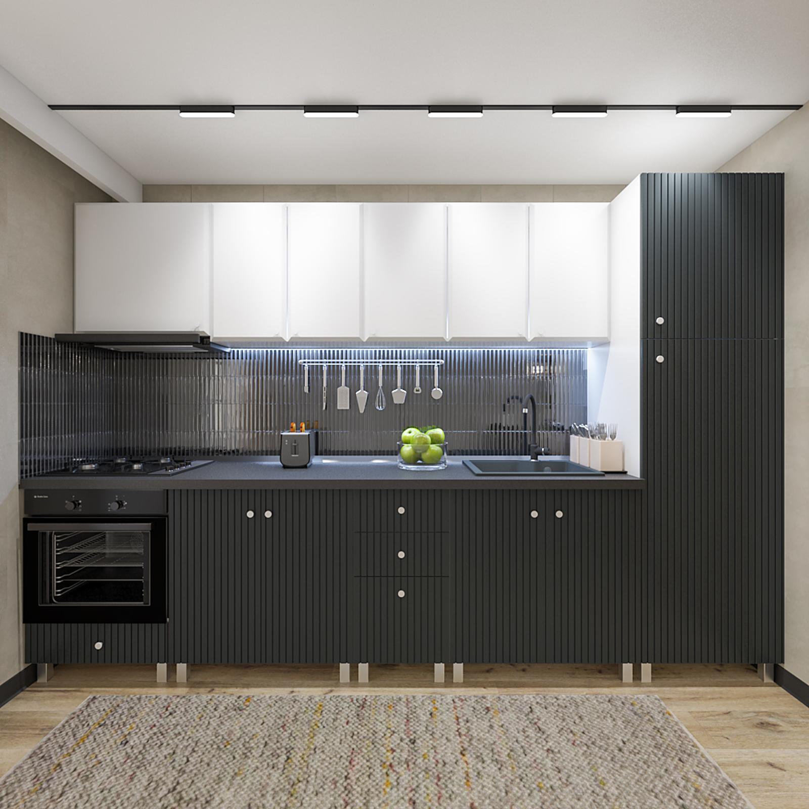 Bucatarie Beatrice, gri antracit + alb, 260 cm, 11C