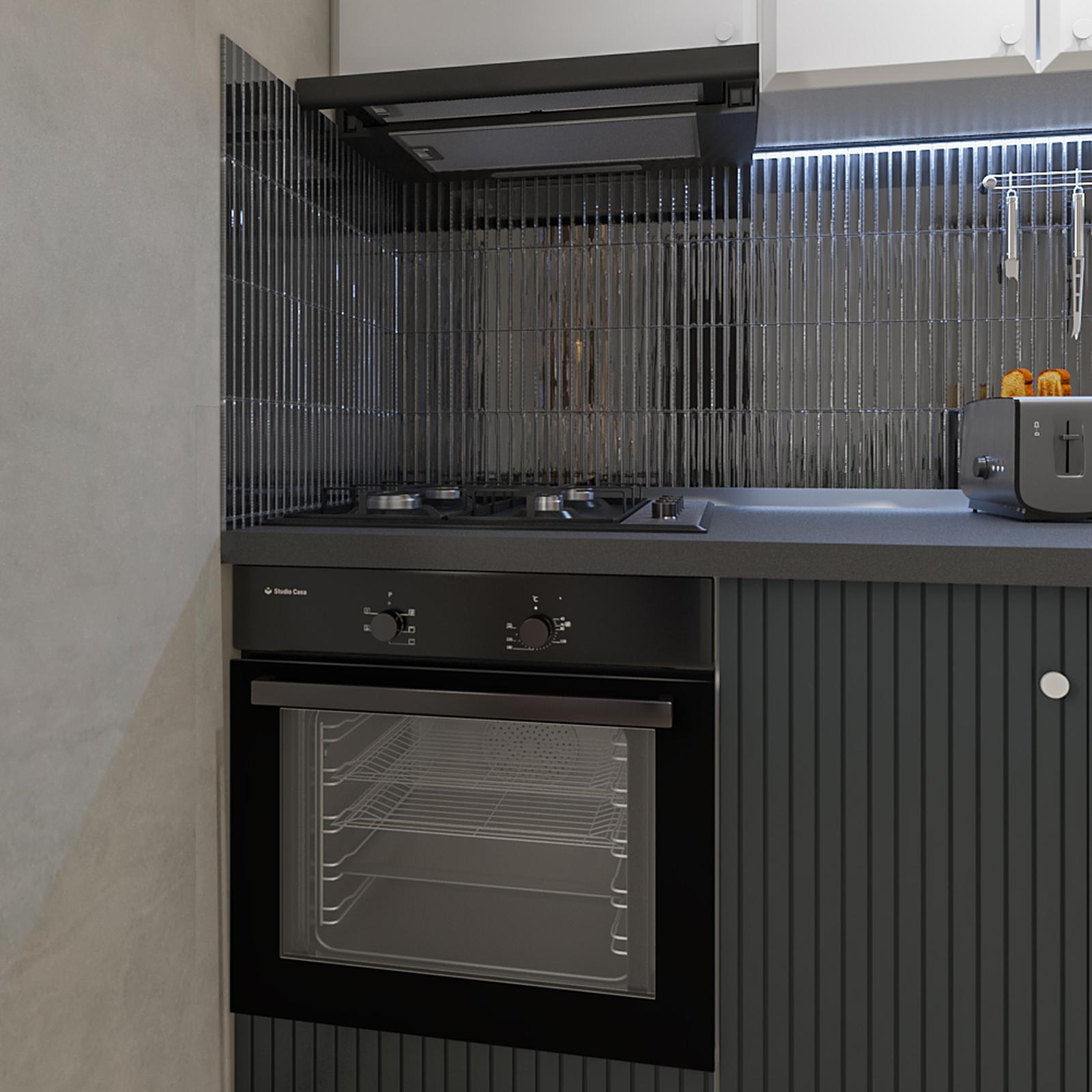 Cuptor + plita + hota 
Cuptor electric incorporabil + plita pe gaz incorporabila + hota telescopica, Studio Casa Iseo Black, clasa A, 56 litri, 6 functii, 4 arzatoare, aprindere electrica, 412 mc/h, 2 motoare, 60 cm, negru