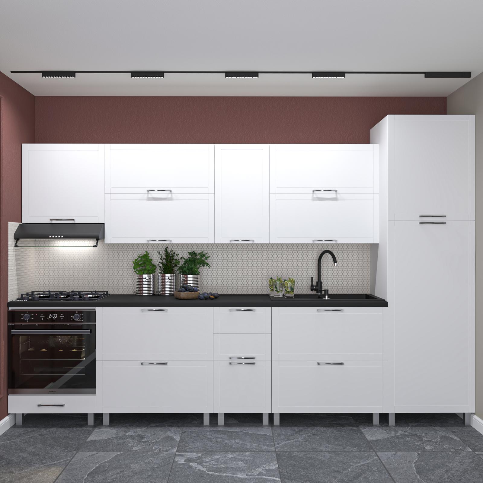 Bucatarie Terra alb mat, 260 cm, 15C