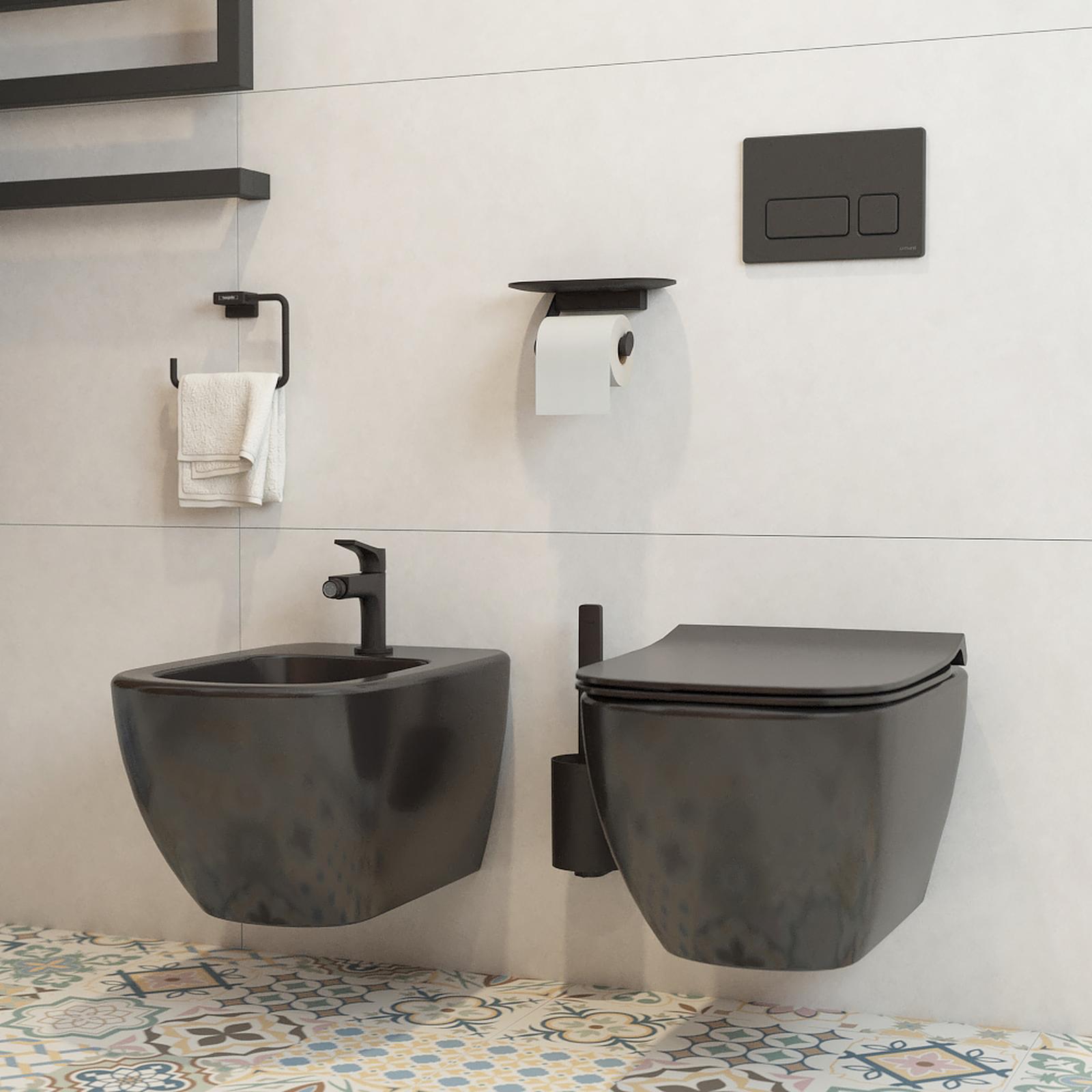 Bideu suspendat Ideal pentru baie stil modern toja Bideu suspendat Ideal Standard Tesi T3552V3, negru, 36 x 53 x 30 cm