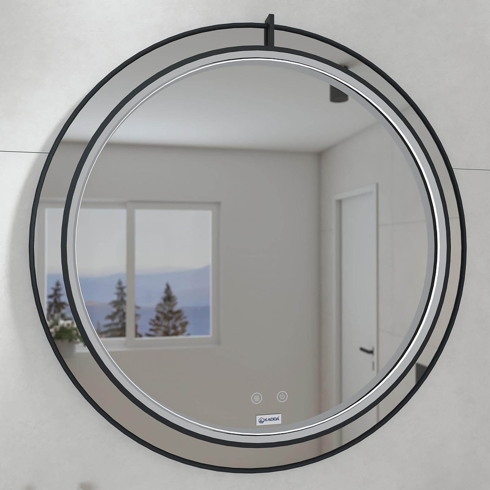 Oglinda baie Kadda pentru baie stil modern toja Oglinda baie Kadda H2118, diametru 70 cm, actionare touch, functie dezaburire, rotunda, negru