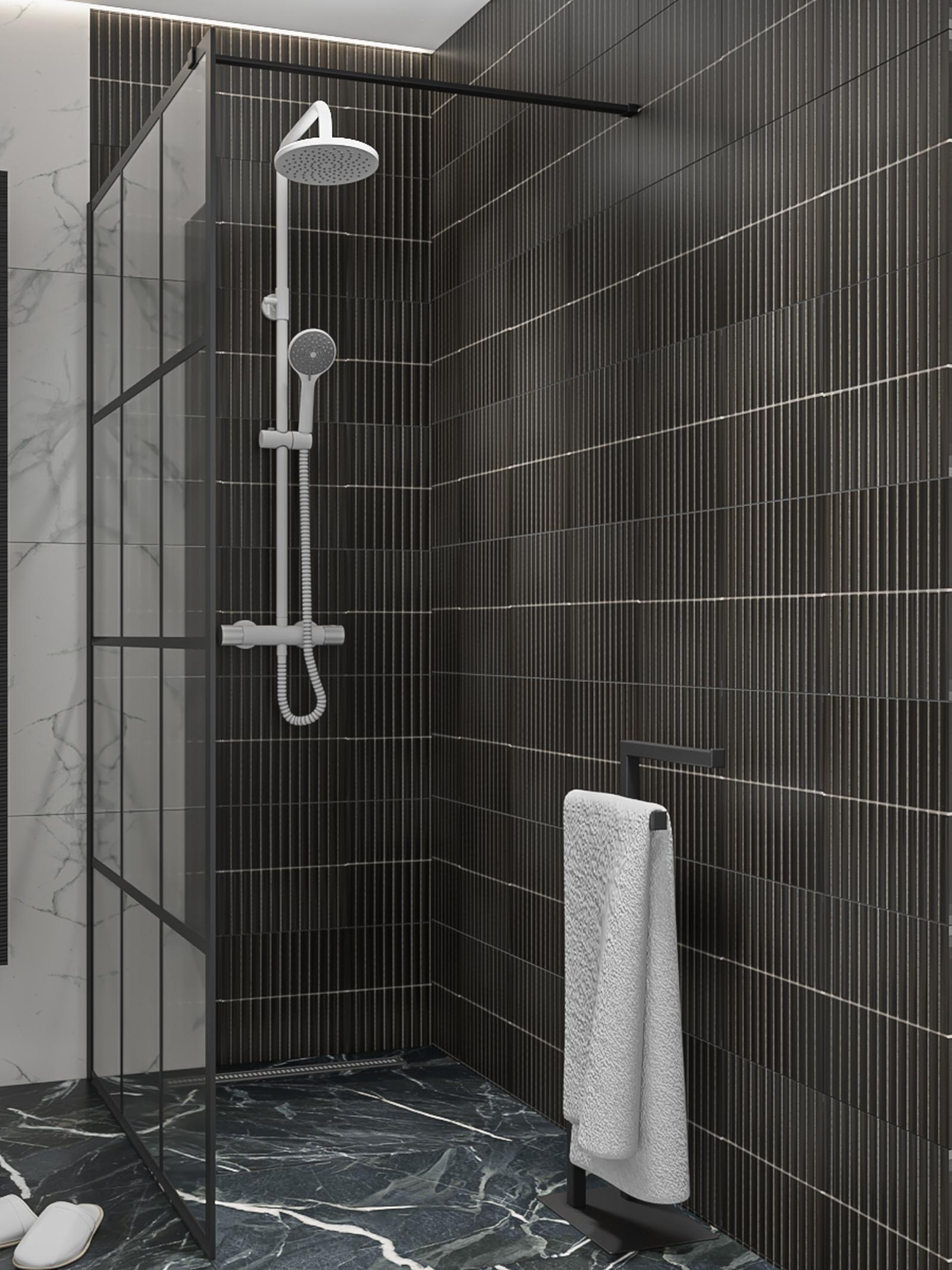 Perete dus tip walk-in, Kadda ANS-W62, sticla cu model, profil negru, 120 x 195 cm