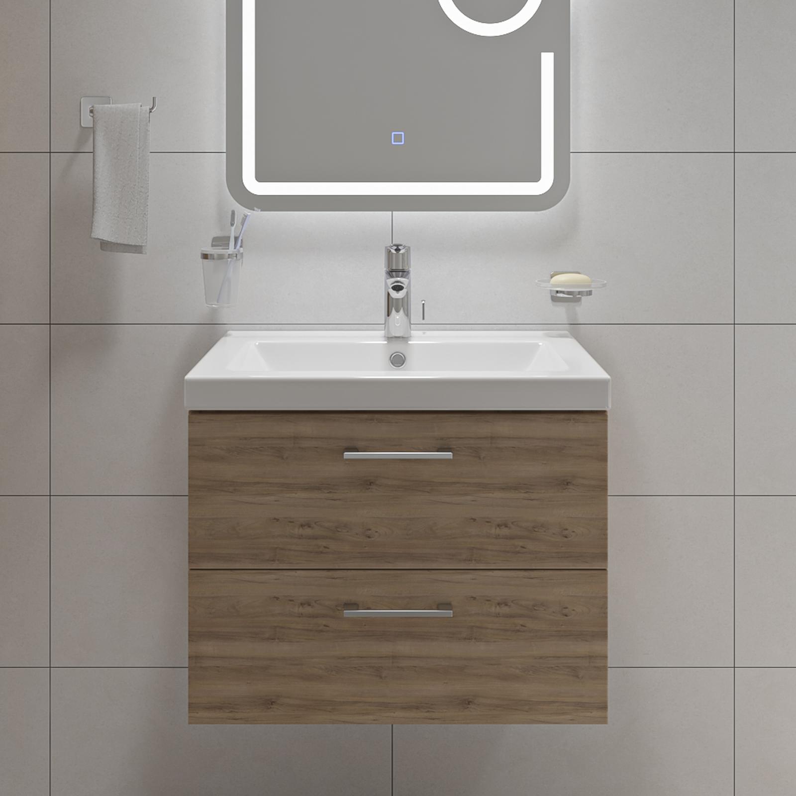 Masca baie + lavoar pentru baie stil modern way blanco Masca baie + lavoar Cersanit Lara Como S801-153-DSM, cu sertare, nuc, 50 x 46 x 40 cm