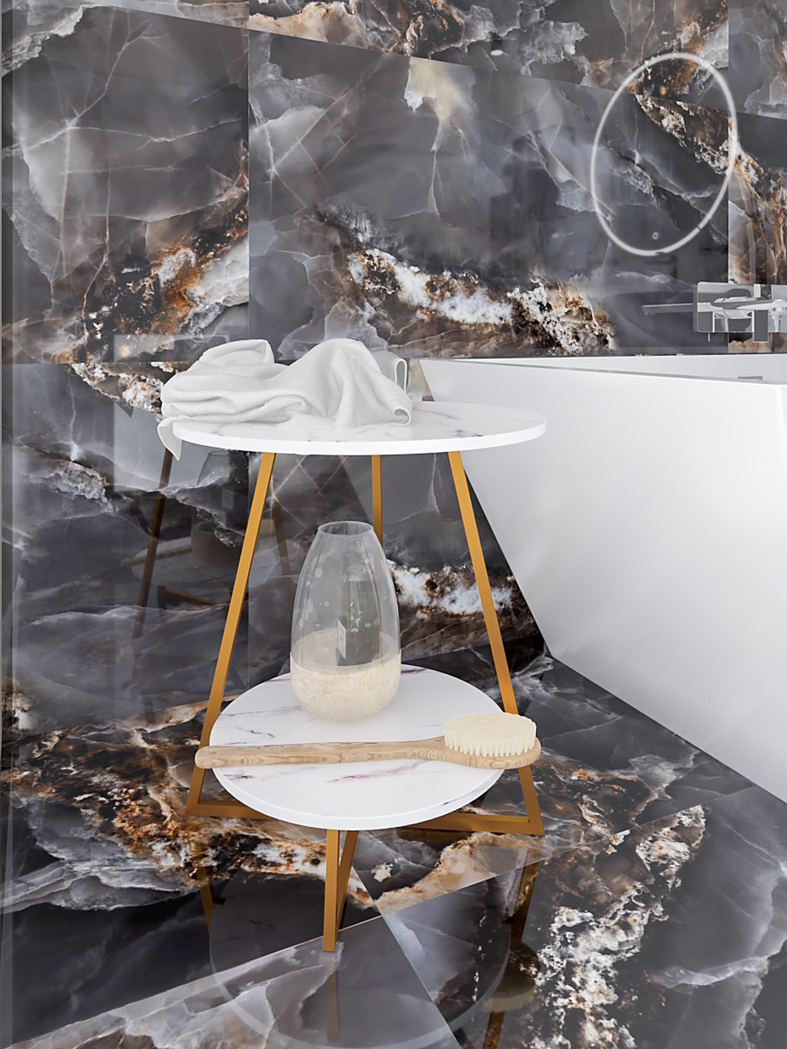 Masuta cafea Yari, rotunda, alb + auriu, 48 x 48 x 54 cm, 1C