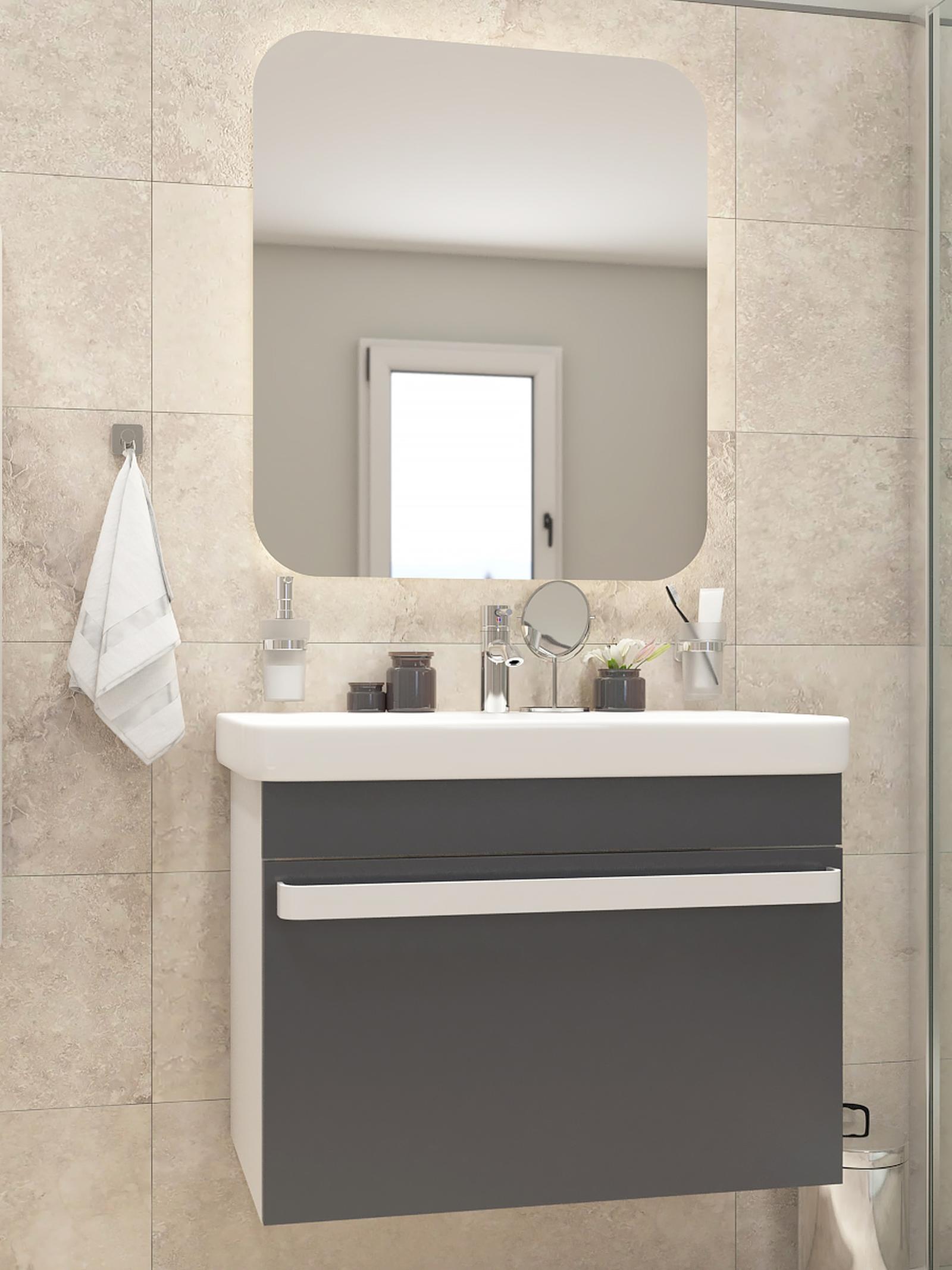 Masca baie pentru lavoar, Arthema Revo 80 381R - AN2, cu sertare, alb / antracit, montaj suspendat, 76 x 43.8 x 55 cm