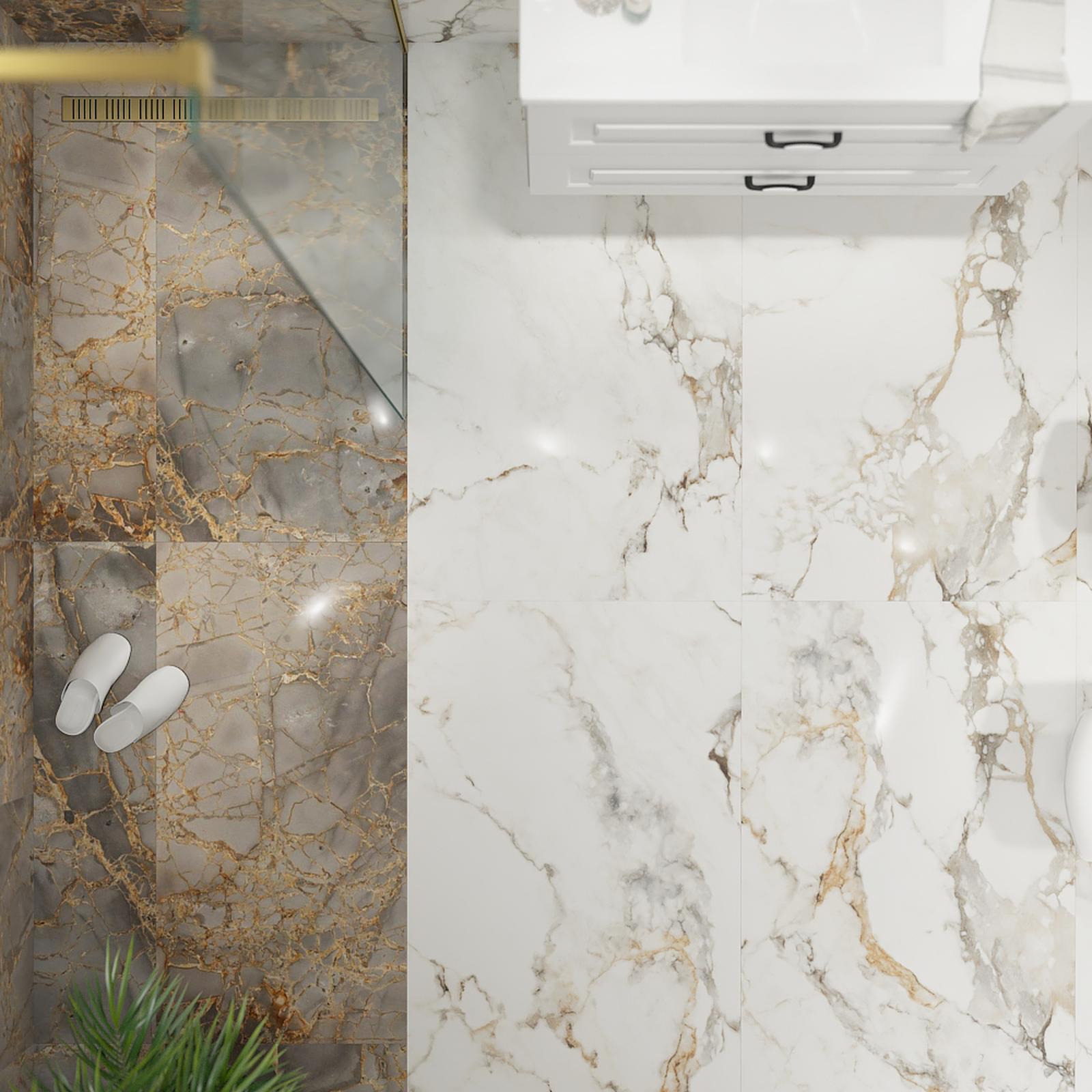 Gresie portelanata Loreal White, 80 x 160 cm, alb, lucioasa, rectificata, aspect marmura