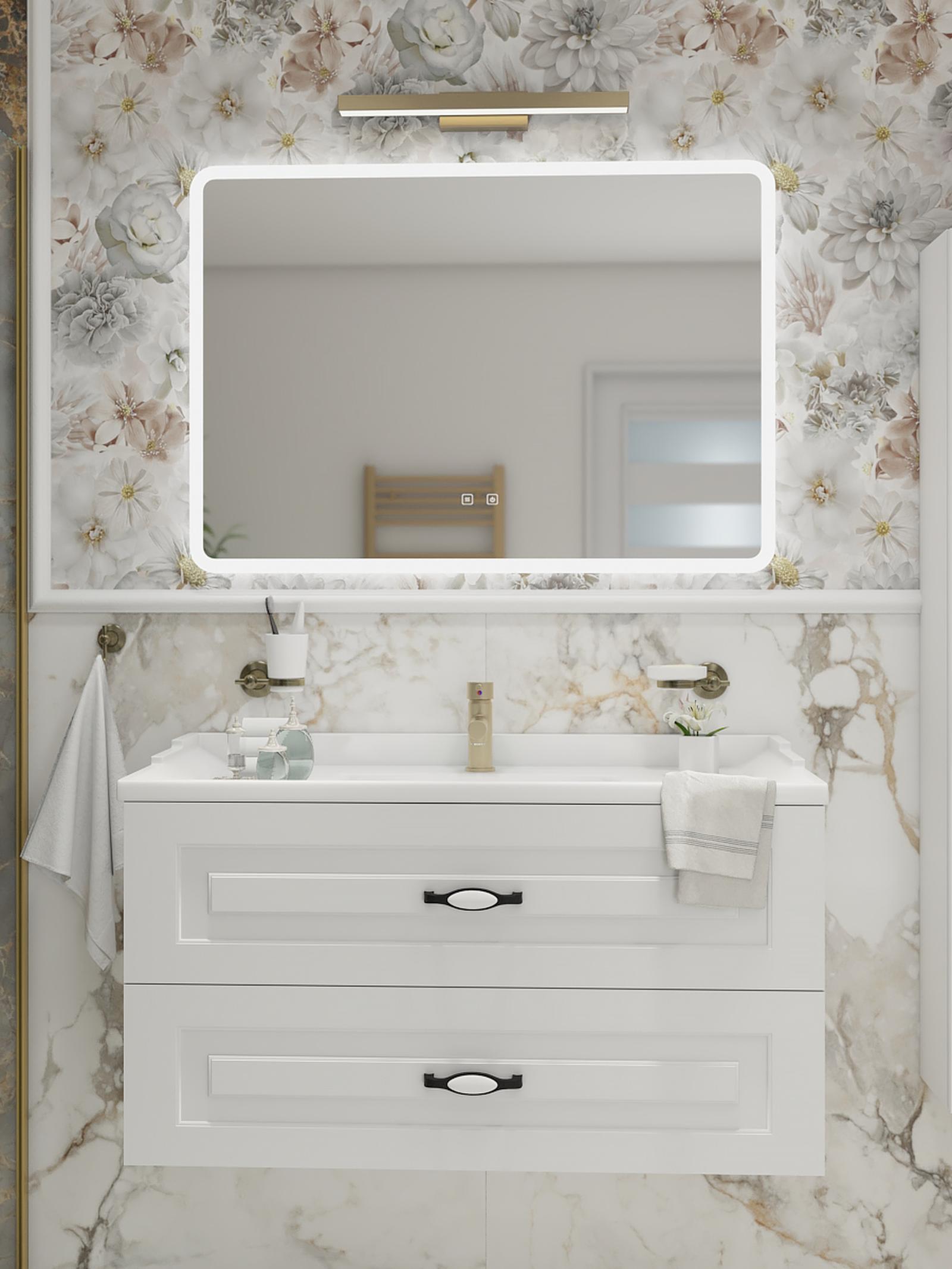 Masca baie pentru lavoar, Kadda Clasic, cu sertare, alb mat, montaj suspendat, 100 x 46.5 x 53.5 cm