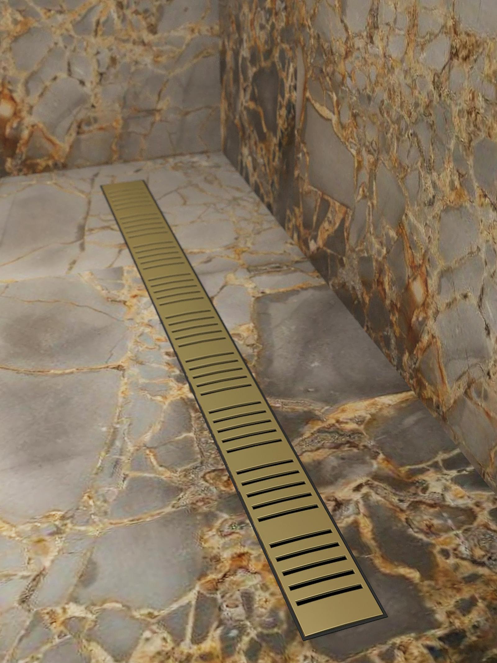 Rigola dus cu gratar din otel inoxidabil, Alca APZ10BLACK-550BRASS, negru + alama, 55 cm