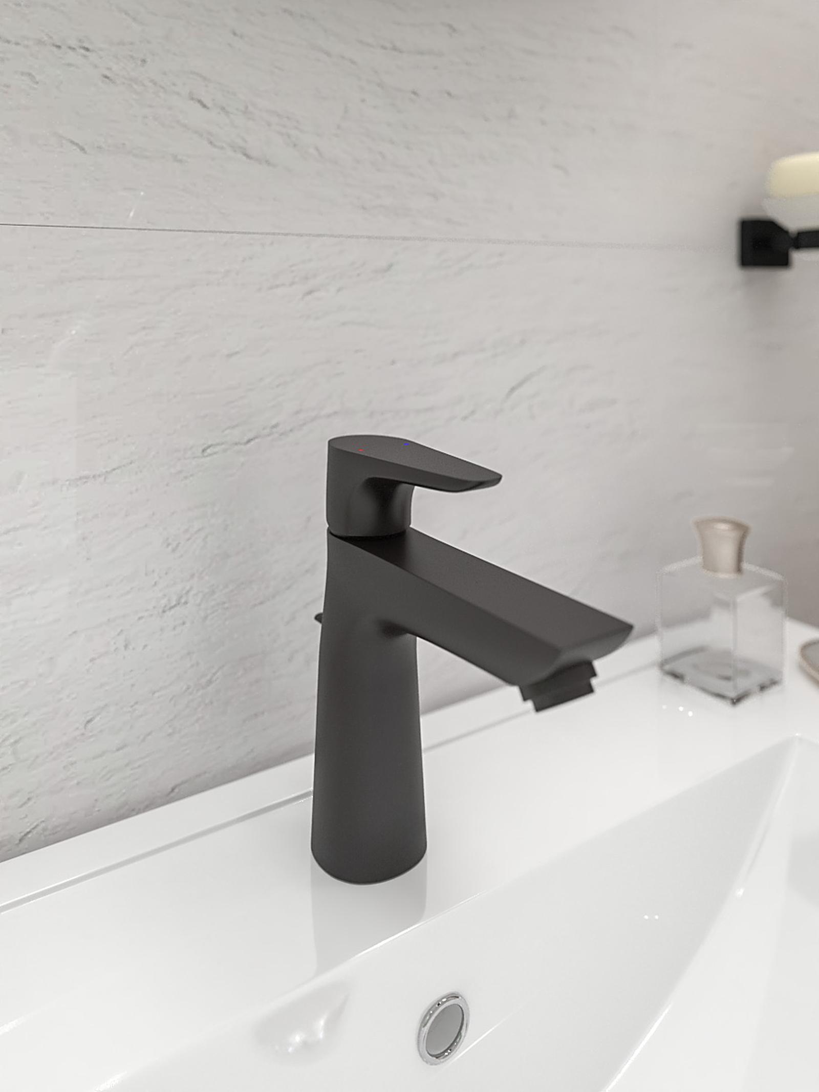 Baterie baie pentru lavoar, Hansgrohe Talis E EcoSmart 71710670, montaj stativ, monocomanda, finisaj negru mat, ventil inclus